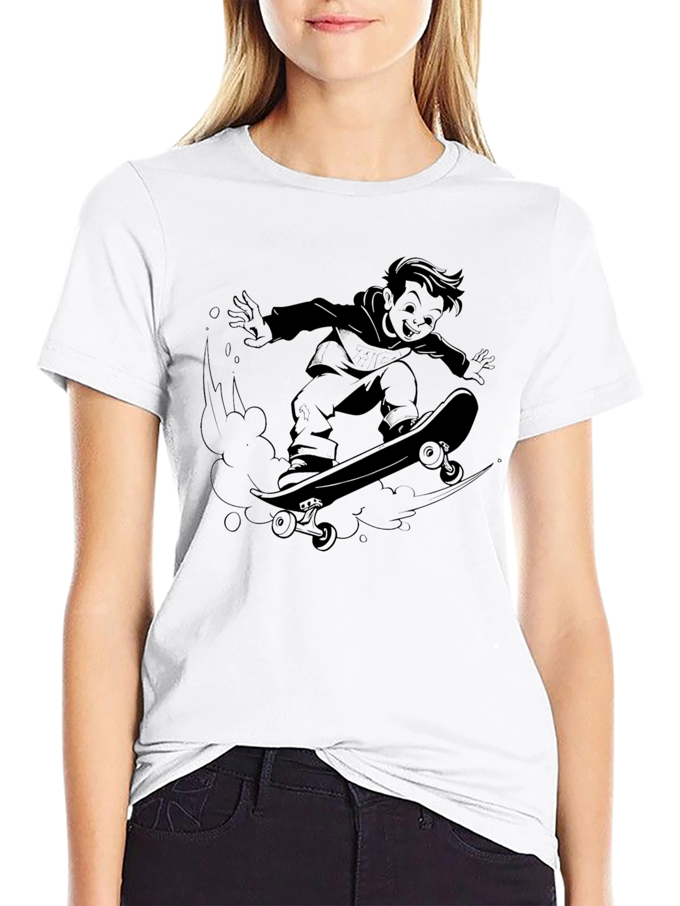 Cool Skater Boy Graphic T-Shirt - Black