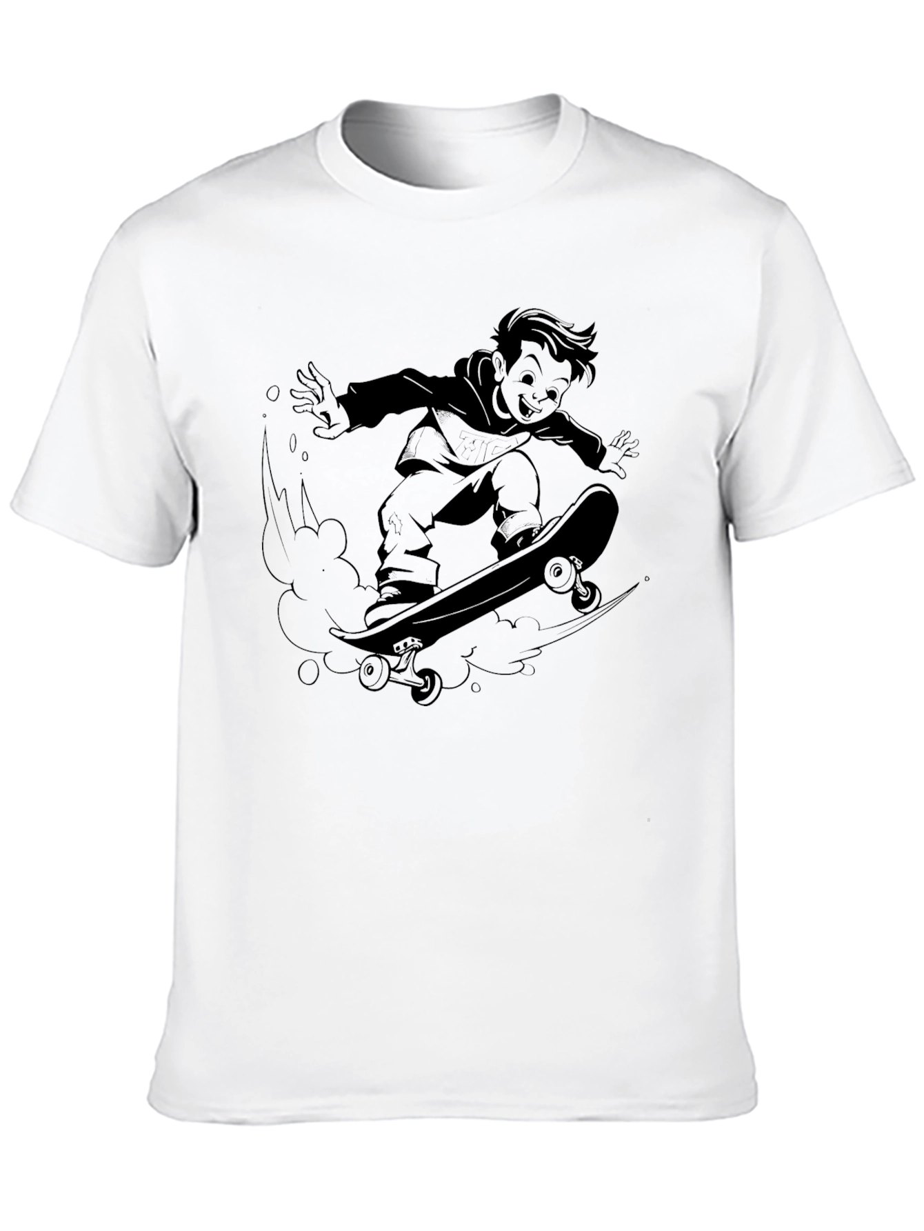 Cool Skater Boy Graphic T-Shirt - Black