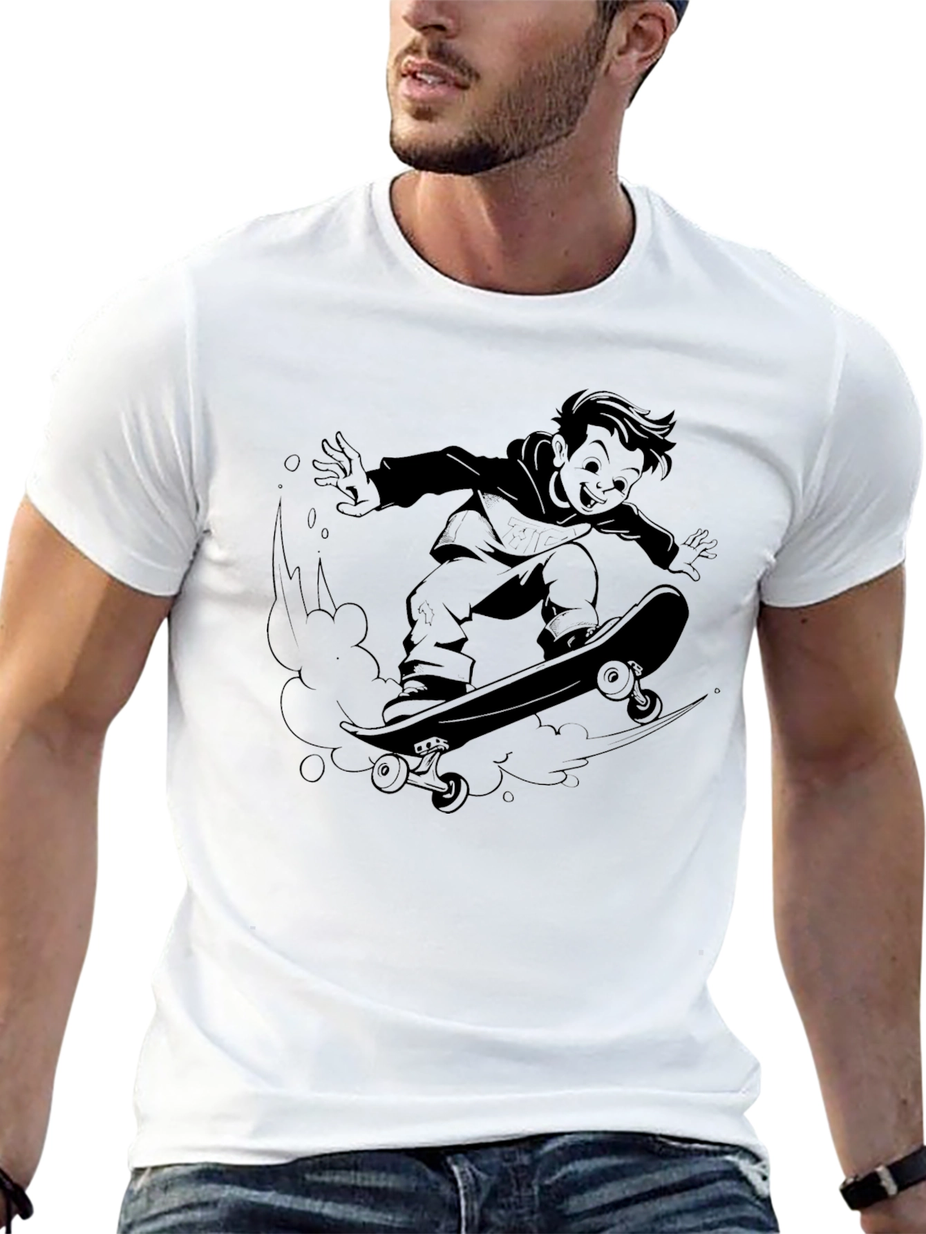 Cool Skater Boy Graphic T-Shirt - Black