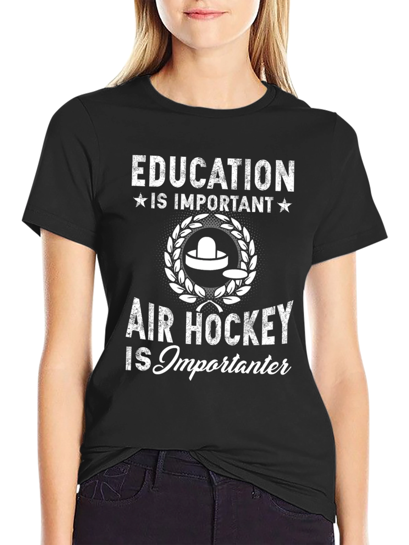 Education vs Air Hockey T-Shirt - Importanter!