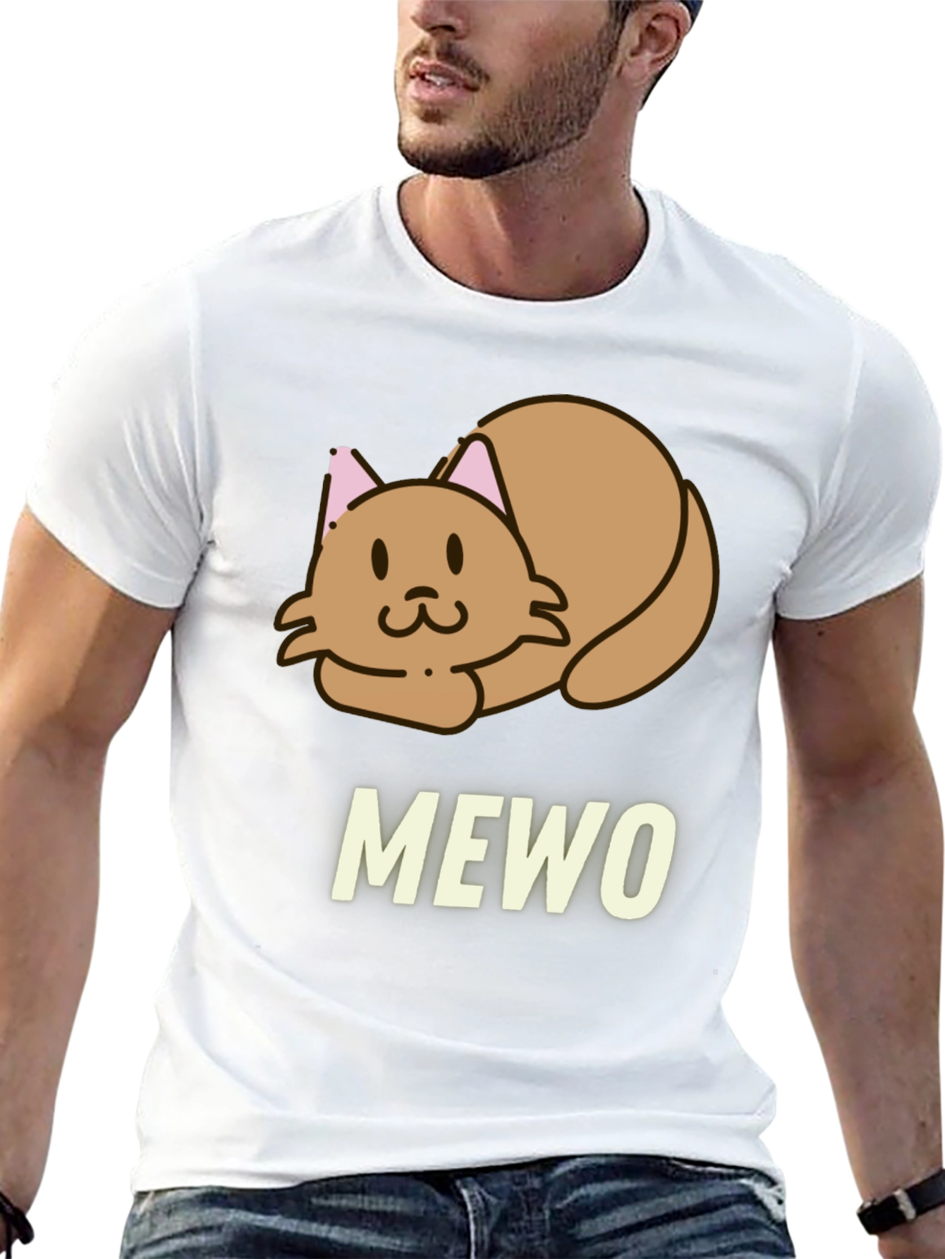 Cute MEWO Cat Graphic Black T-Shirt