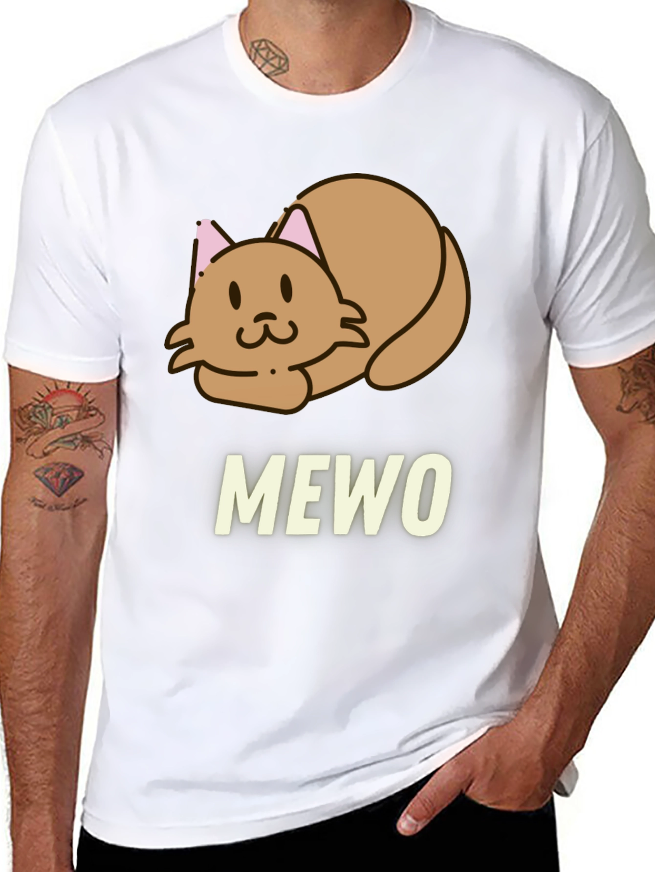 Cute MEWO Cat Graphic Black T-Shirt