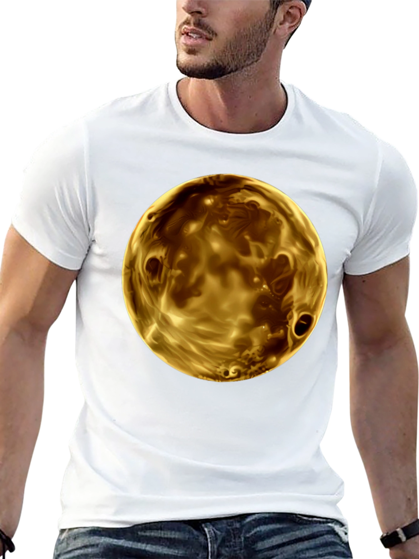 Golden Planet Graphic Print Mens Black T-Shirt