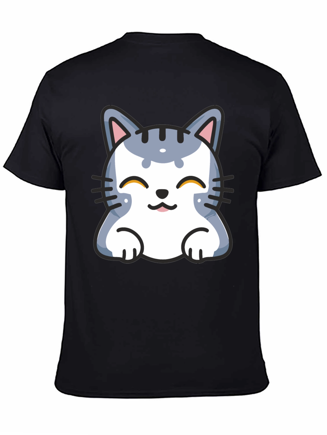 Cute Cartoon Cat T-Shirt - Black
