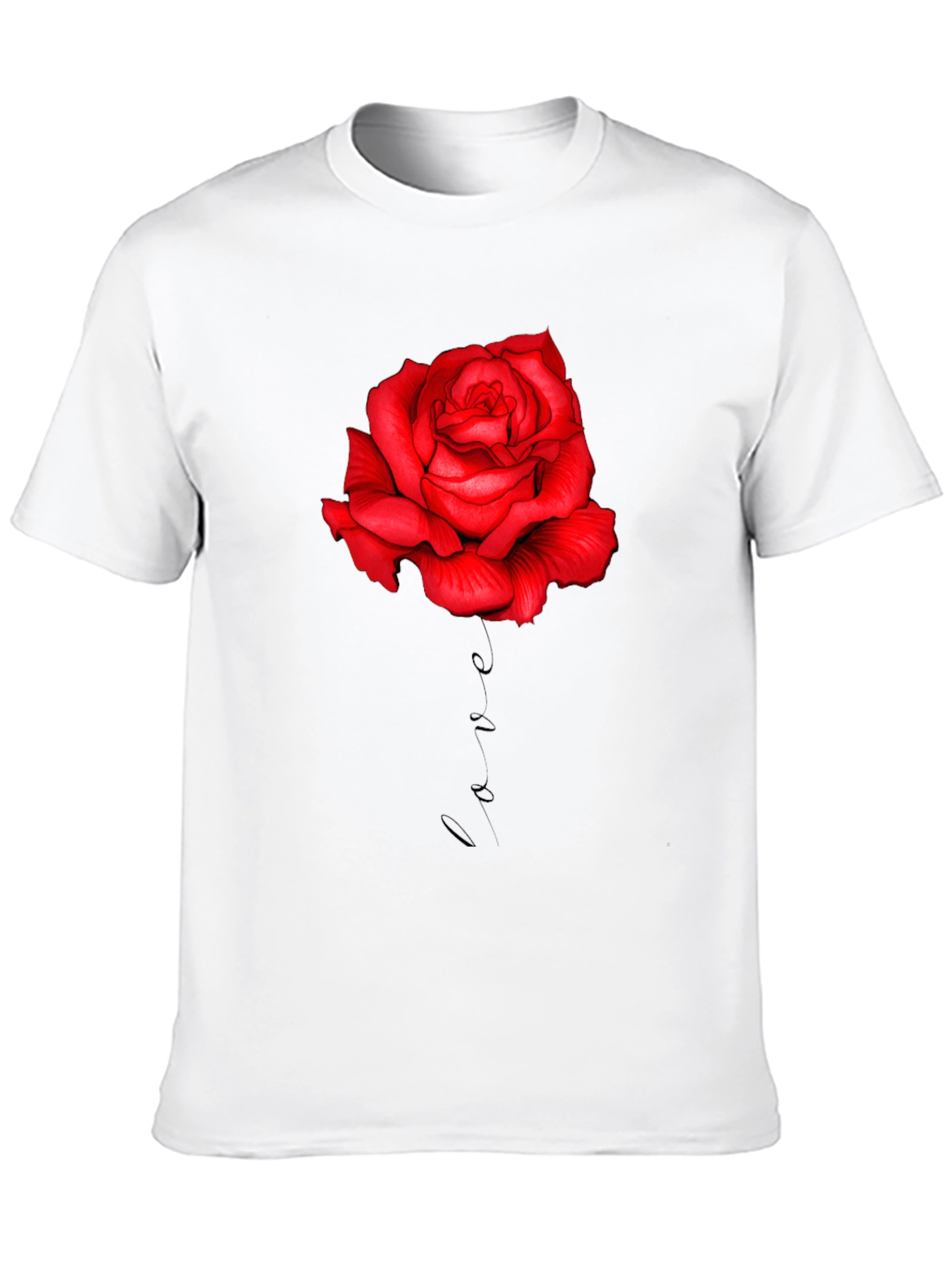 Red Rose Love Print Black T-Shirt
