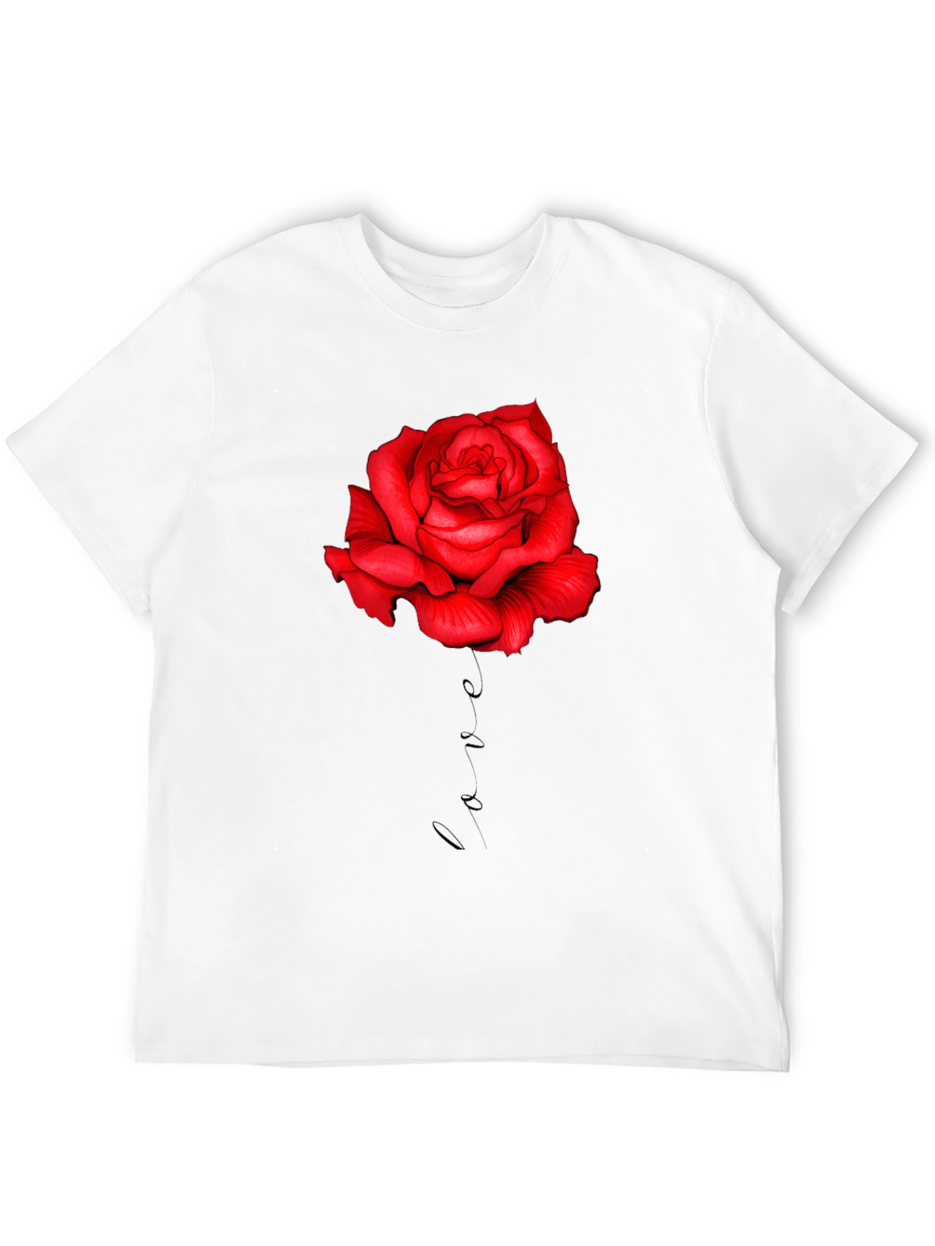 Red Rose Love Print Black T-Shirt
