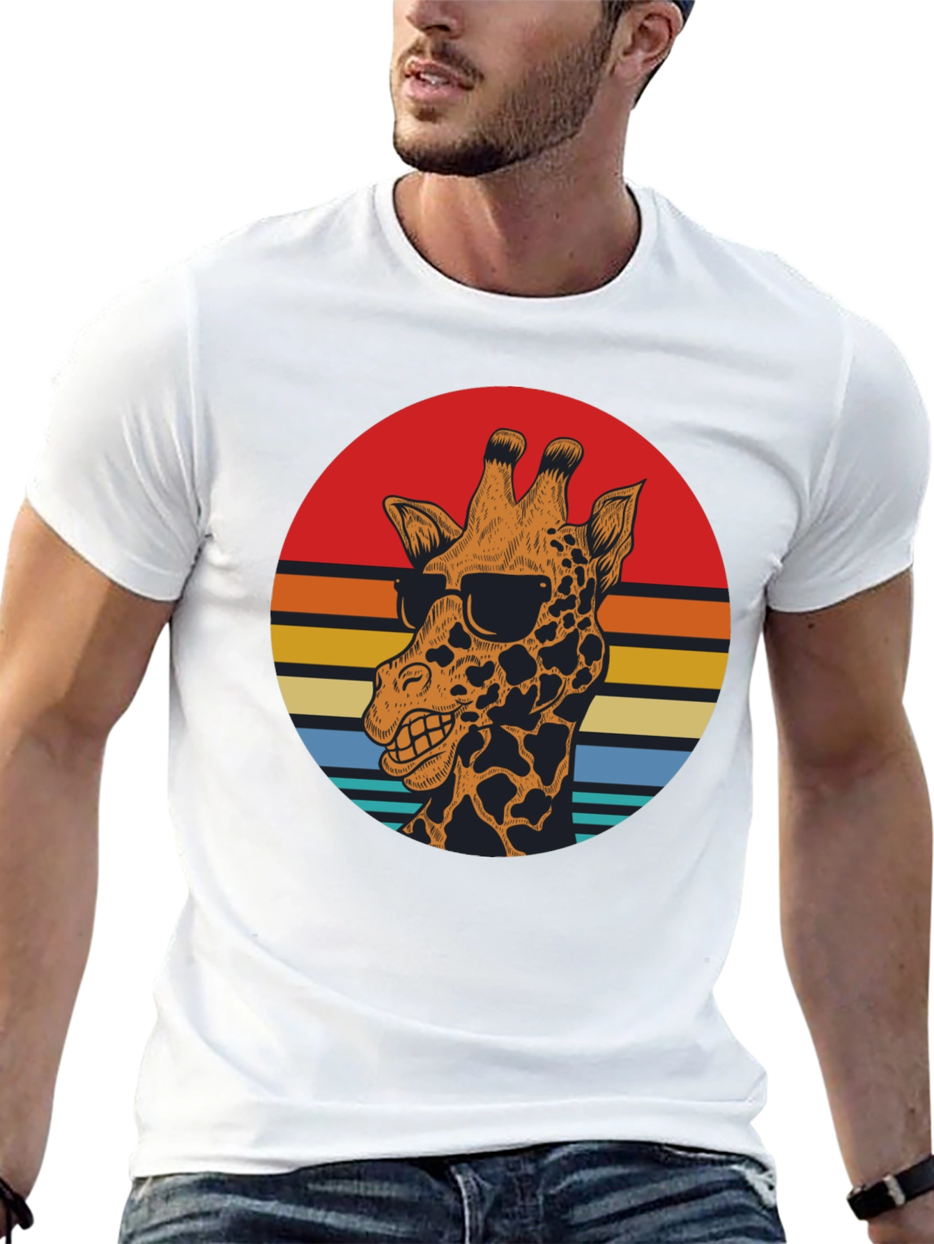 Cool Giraffe Retro Sunset Graphic T-Shirt