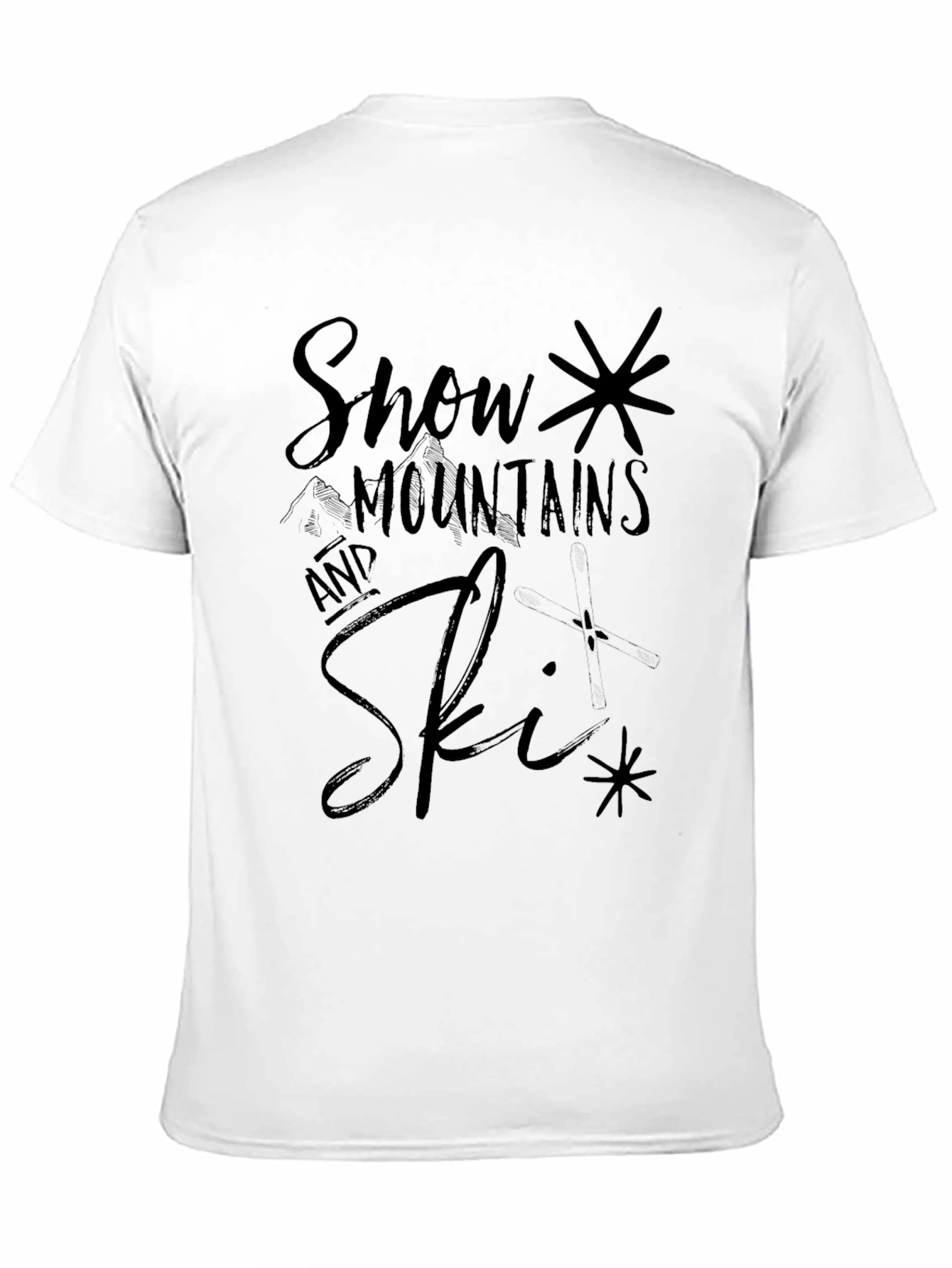 Snow Mountains and Ski Black Graphic Tee