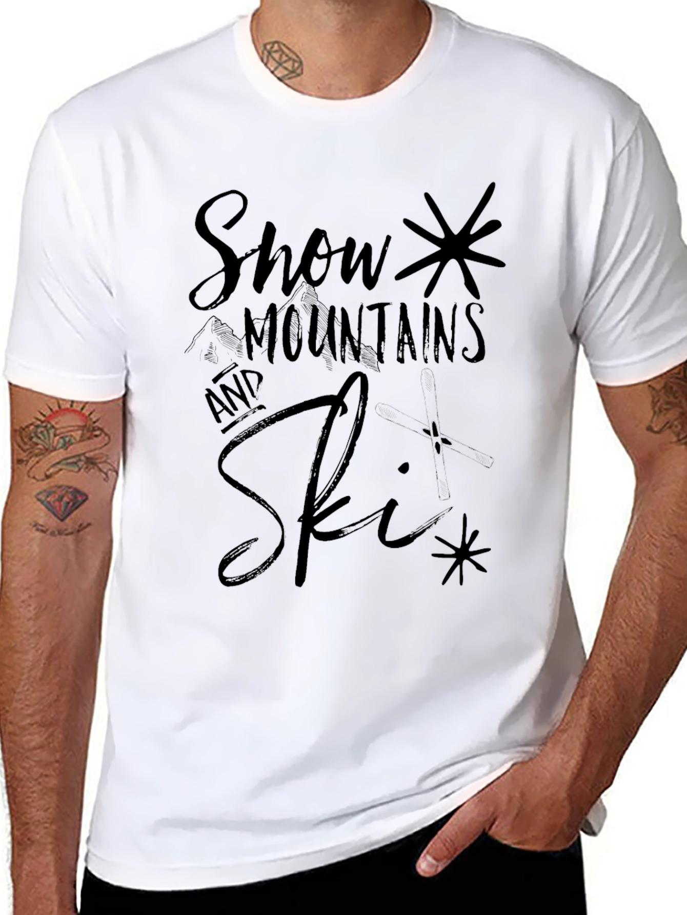 Snow Mountains and Ski Black Graphic Tee