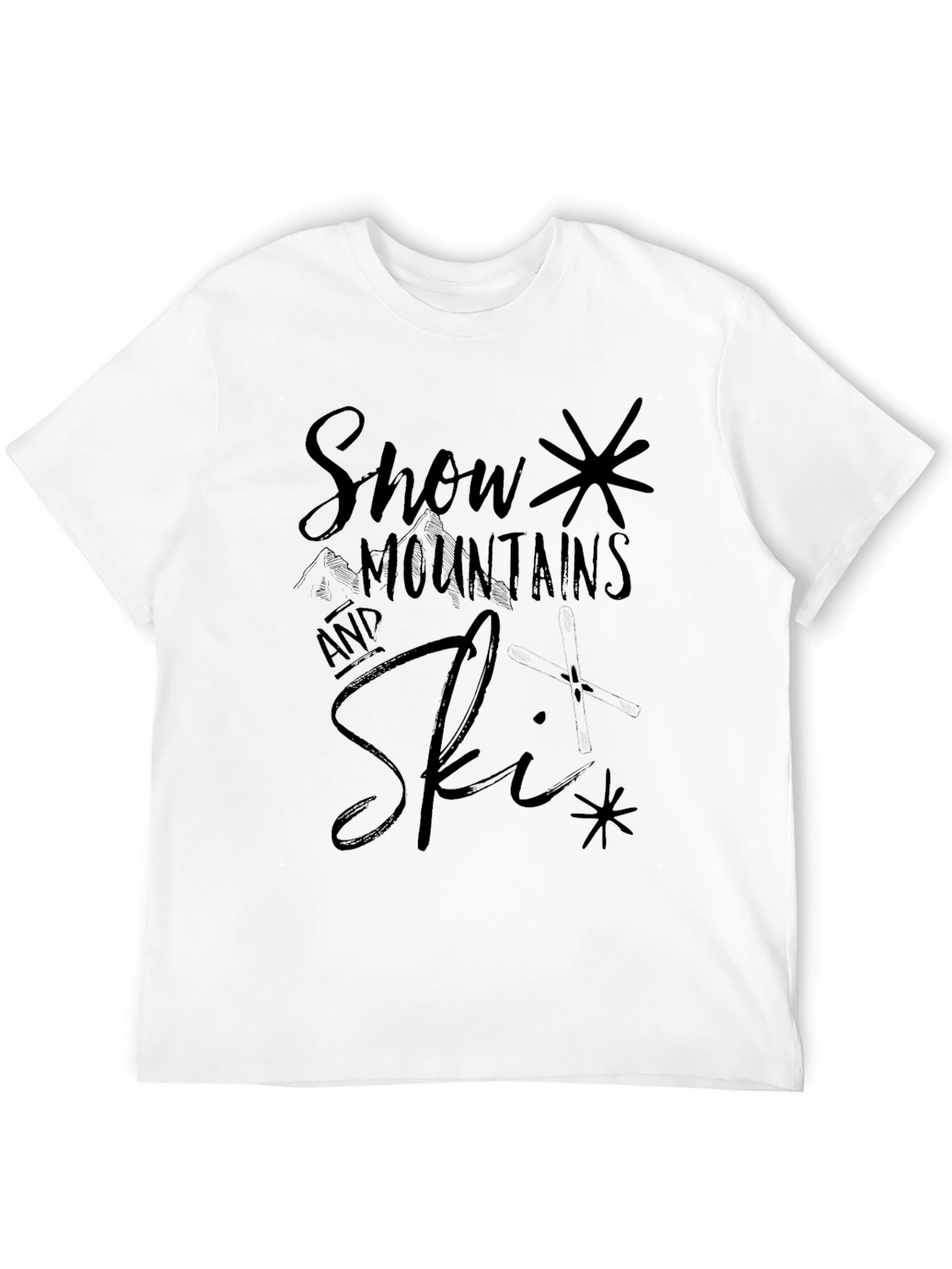 Snow Mountains and Ski Black Graphic Tee