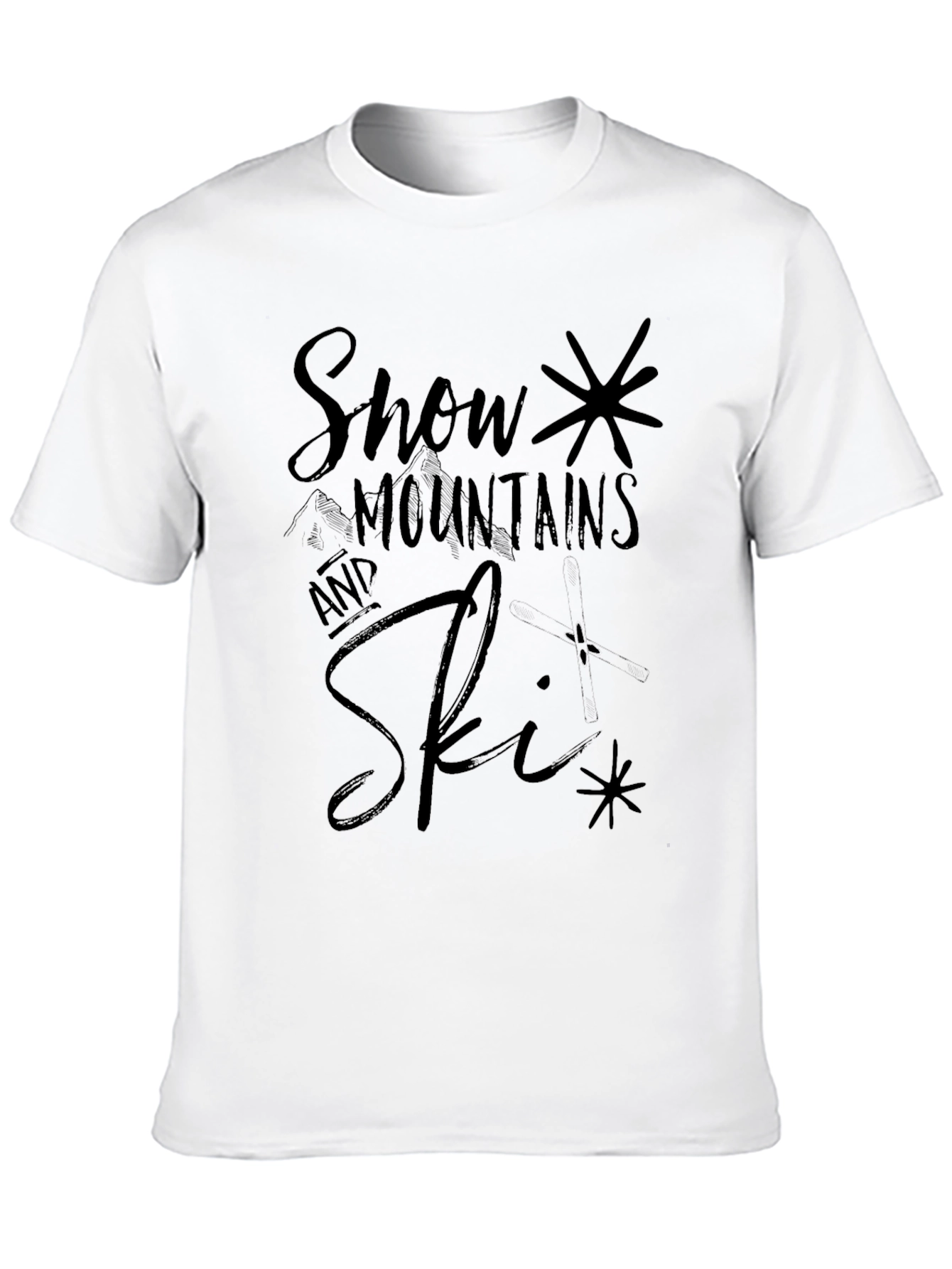 Snow Mountains and Ski Black Graphic Tee