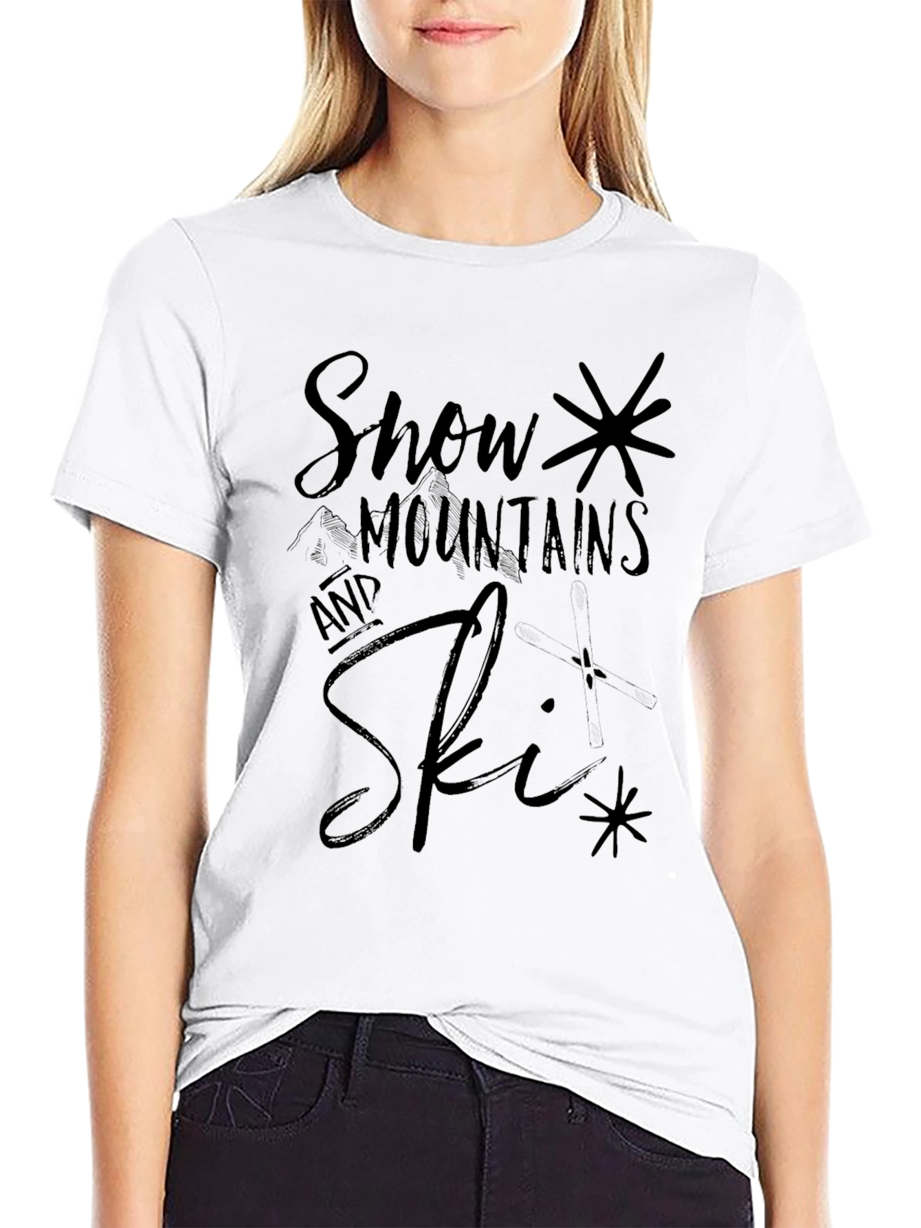 Snow Mountains and Ski Black Graphic Tee