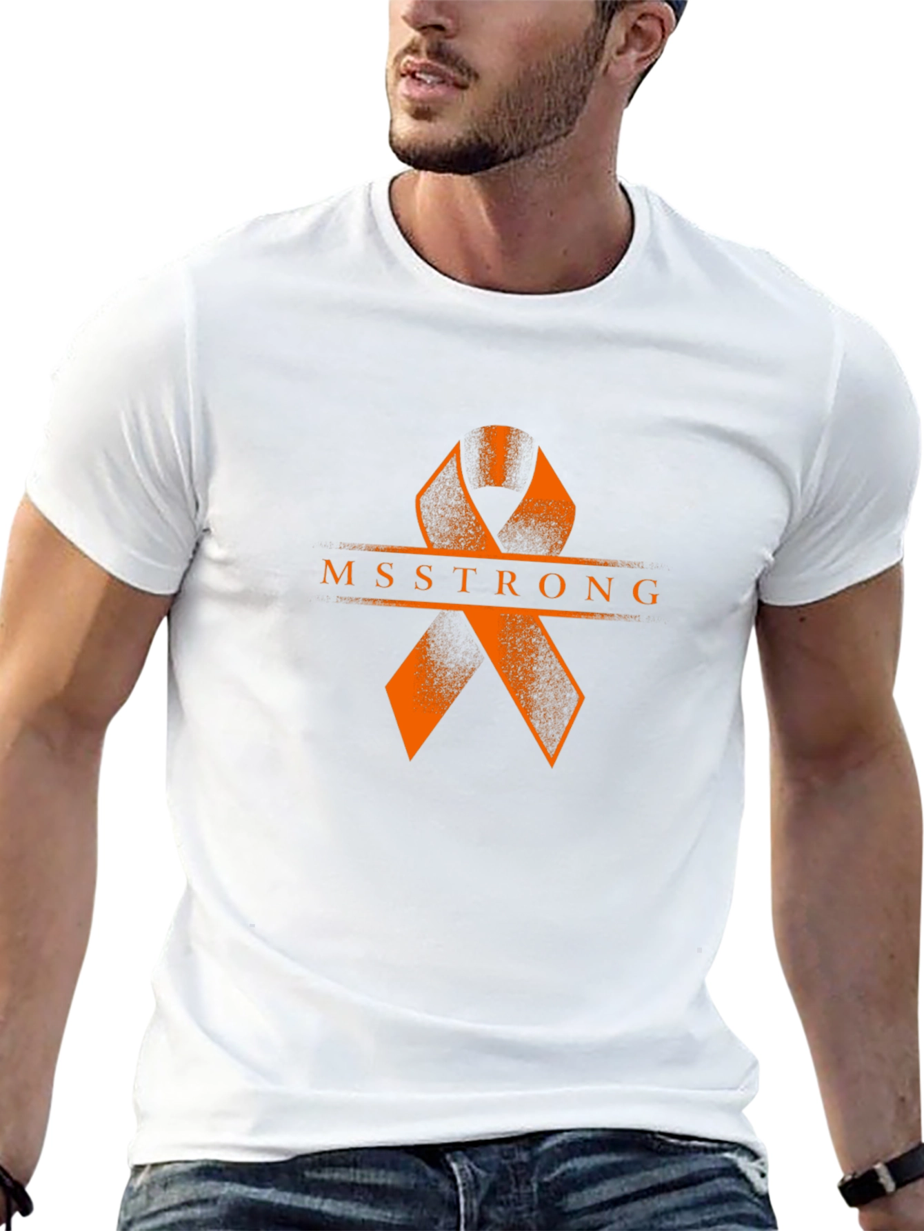 MS Strong Black Tee: Orange Ribbon Design