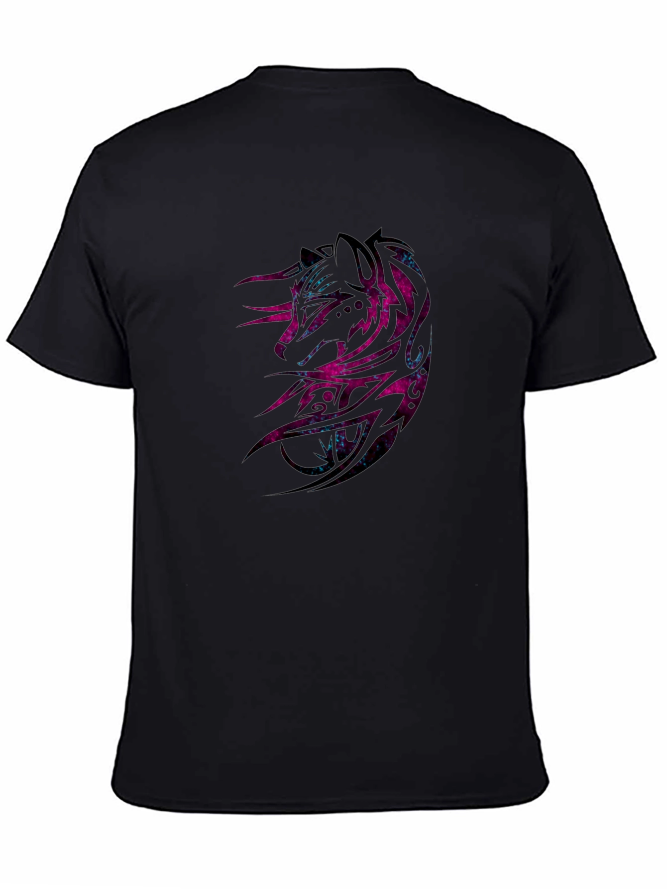 Galaxy Wolf Graphic Print Black T-Shirt