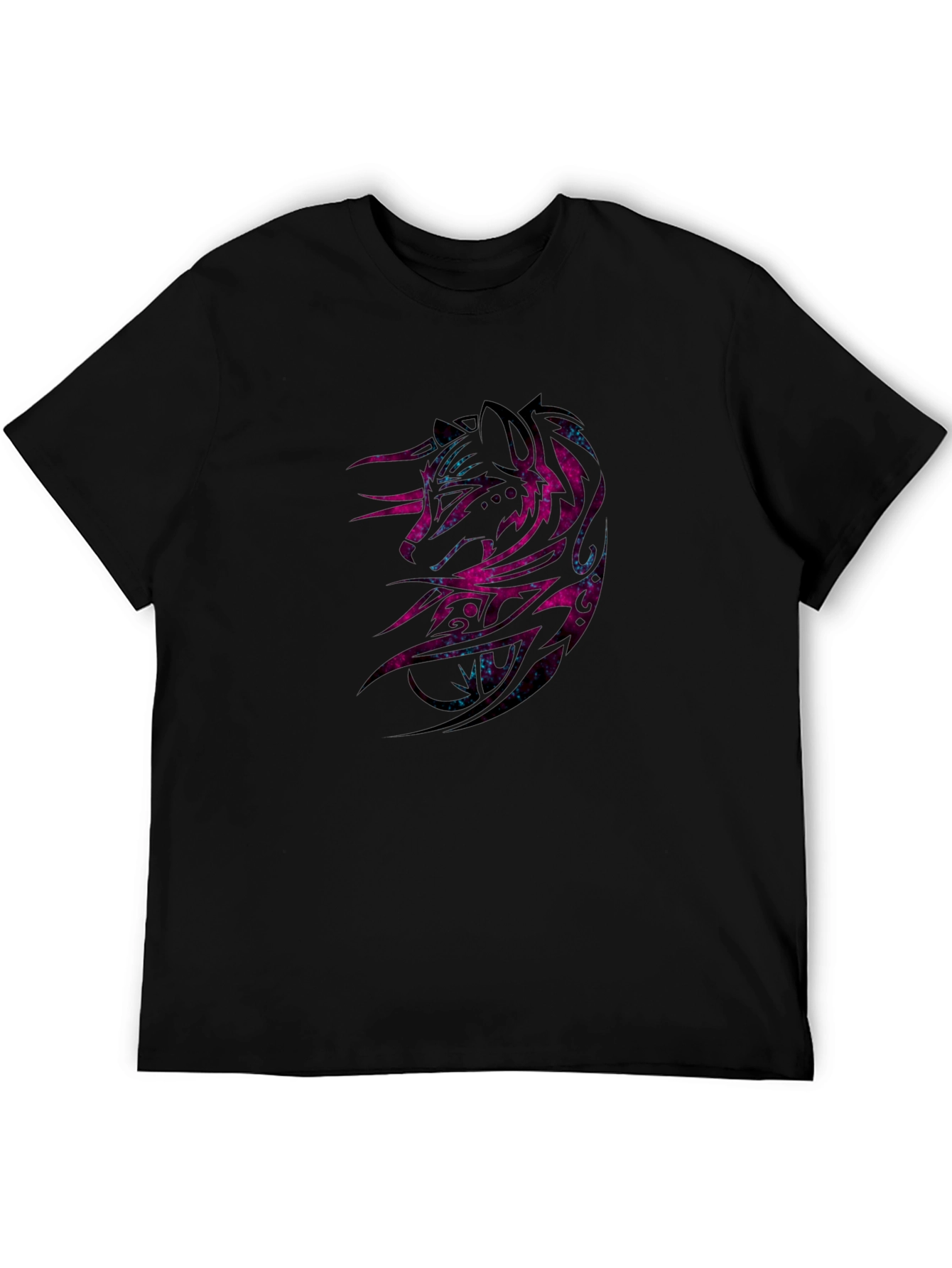 Galaxy Wolf Graphic Print Black T-Shirt