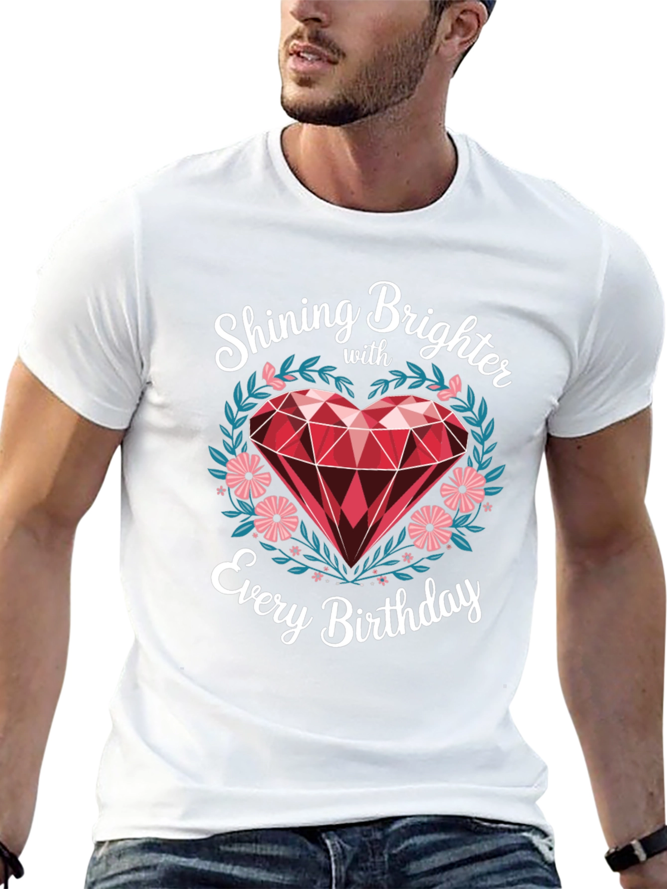 Shining Brighter Birthday T-Shirt - Heart Gem Design