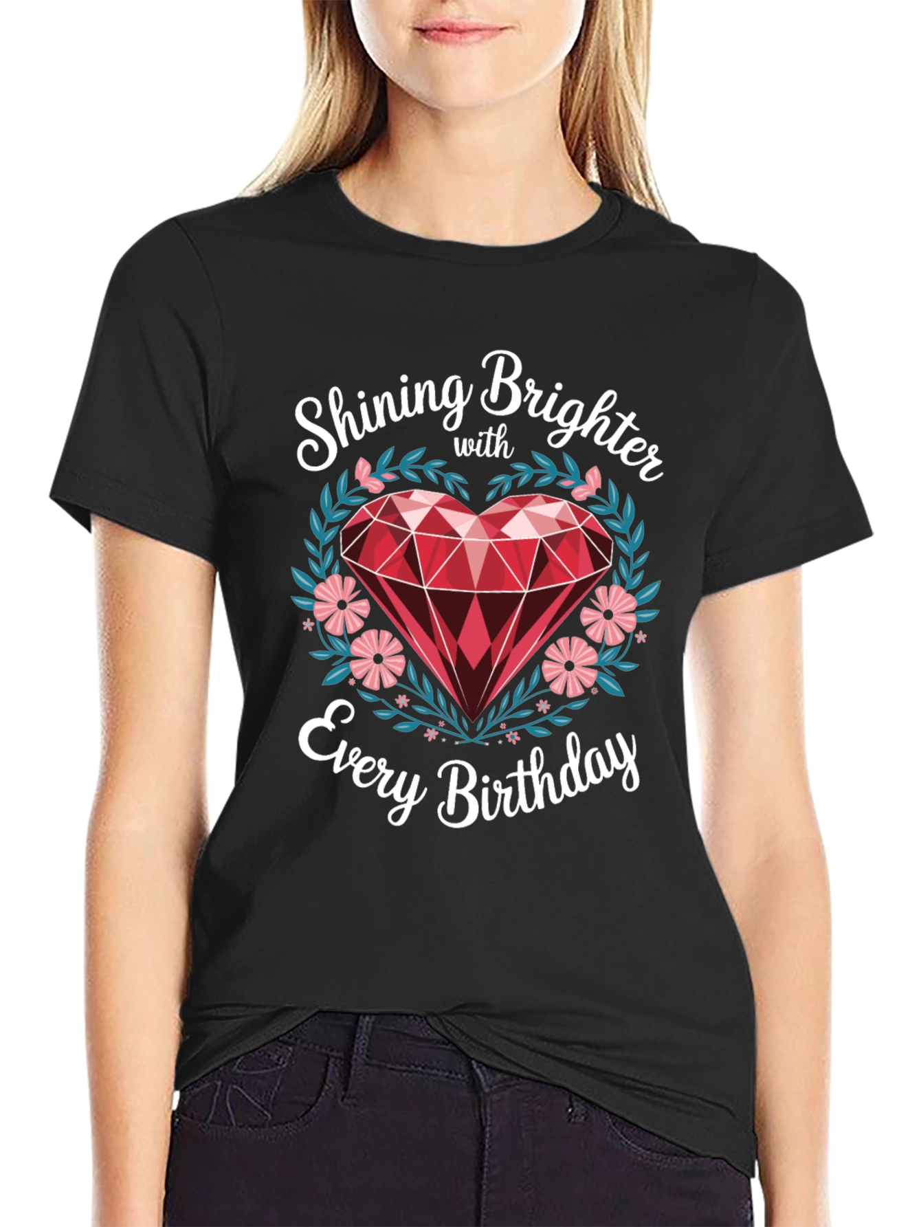 Shining Brighter Birthday T-Shirt - Heart Gem Design
