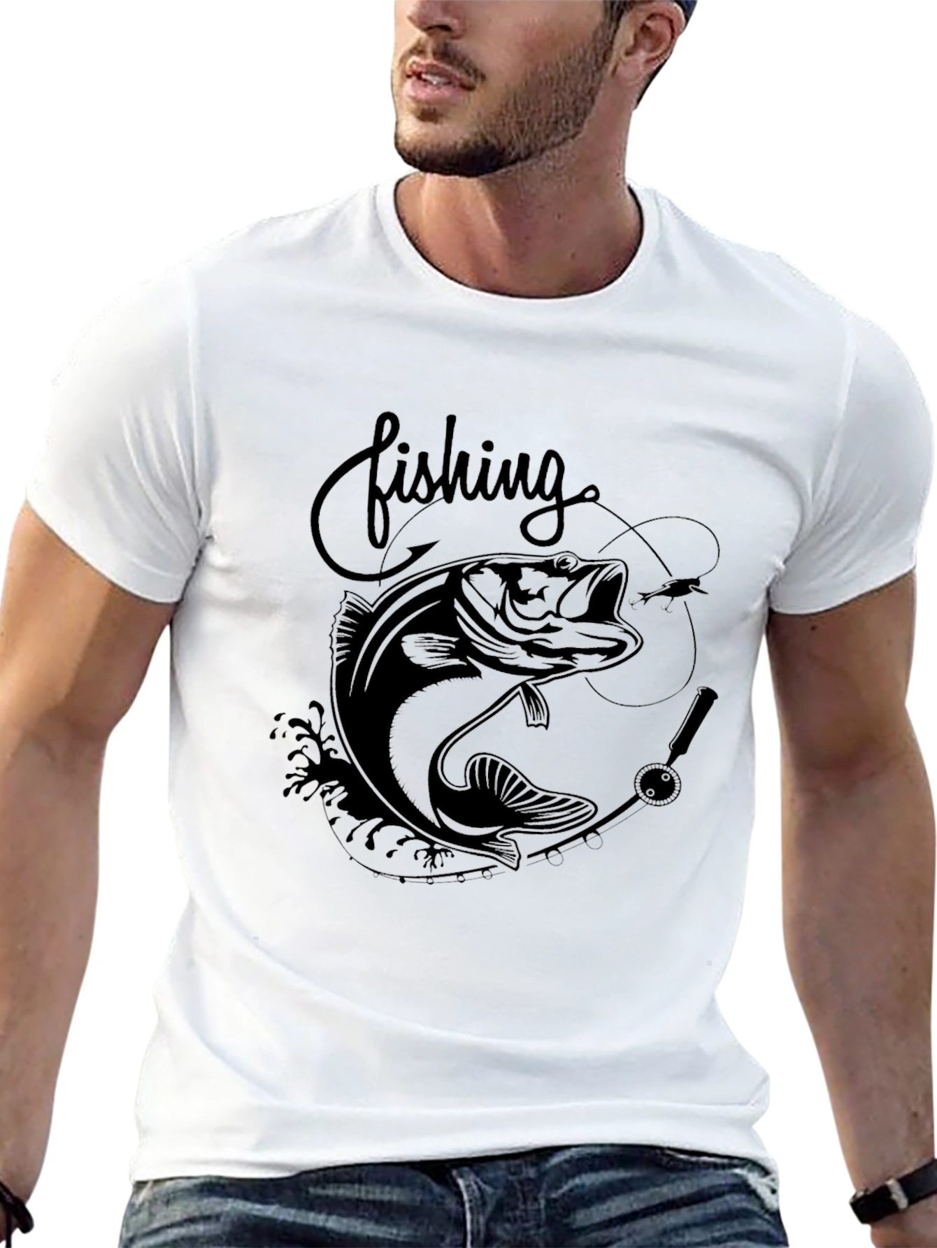 Fishing Bass Graphic Tee - Black Cotton Blend