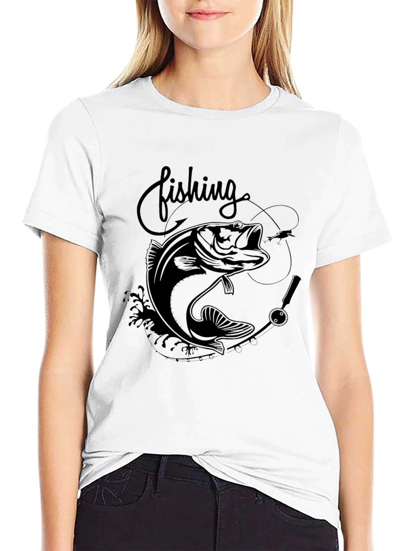 Fishing Bass Graphic Tee - Black Cotton Blend