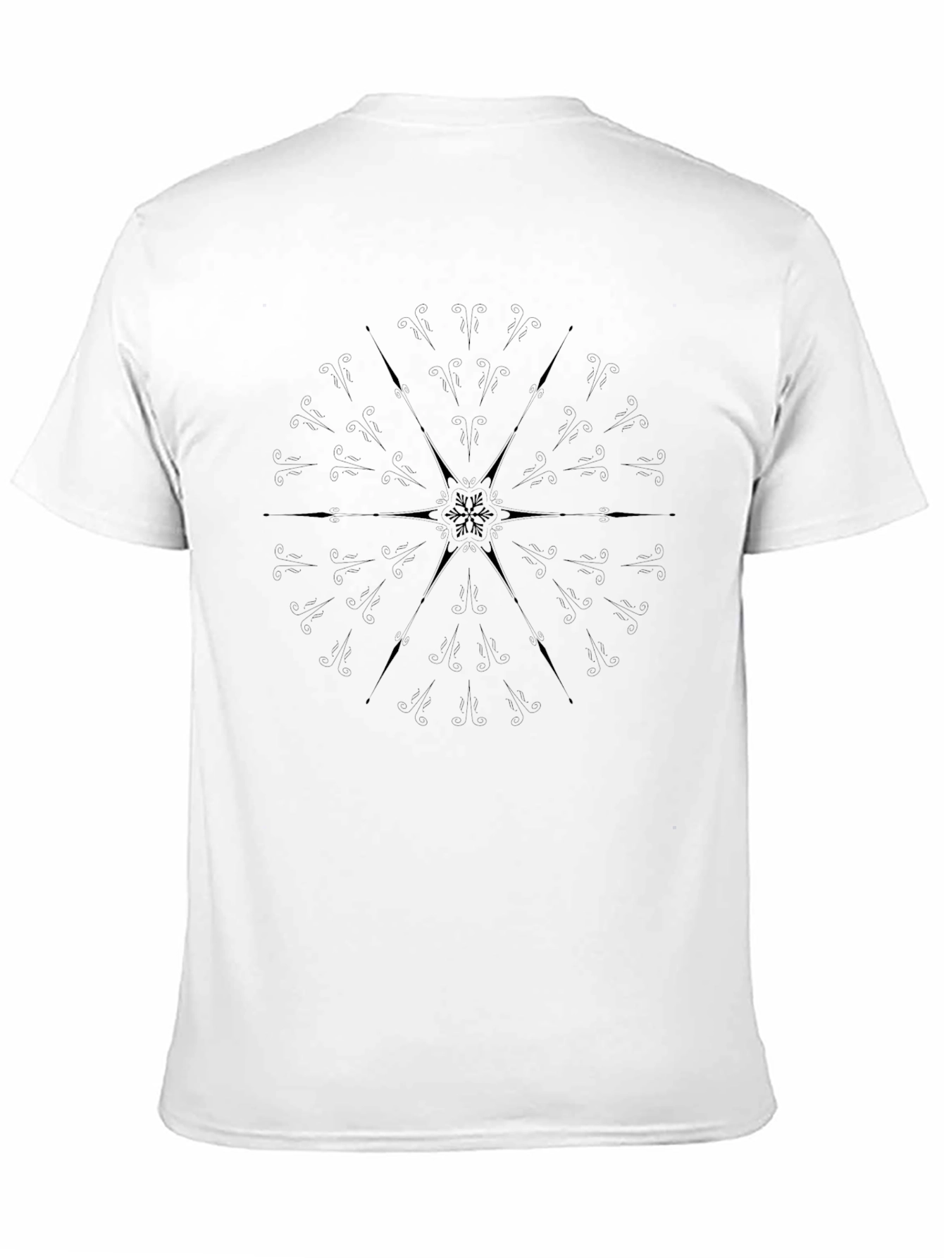 Geometric Snowflake Print Black T-Shirt