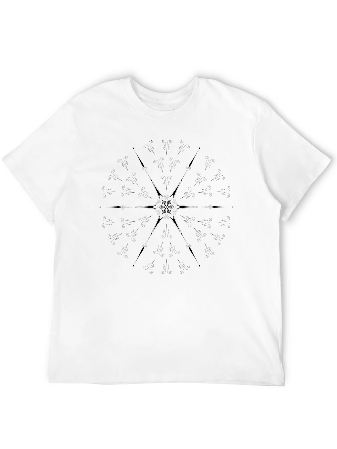 Geometric Snowflake Print Black T-Shirt
