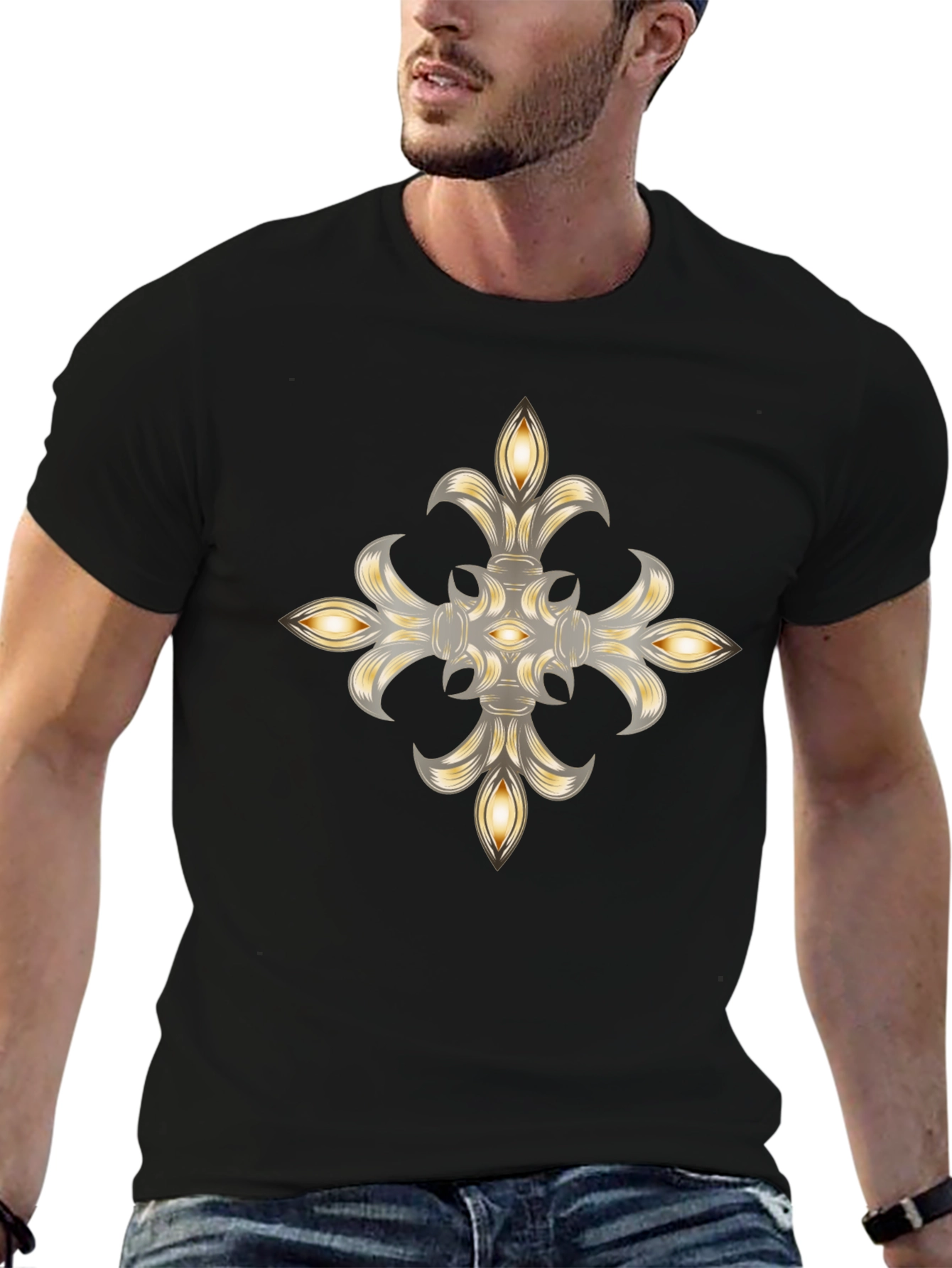 Elegant Fleur-de-lis Graphic Black T-Shirt