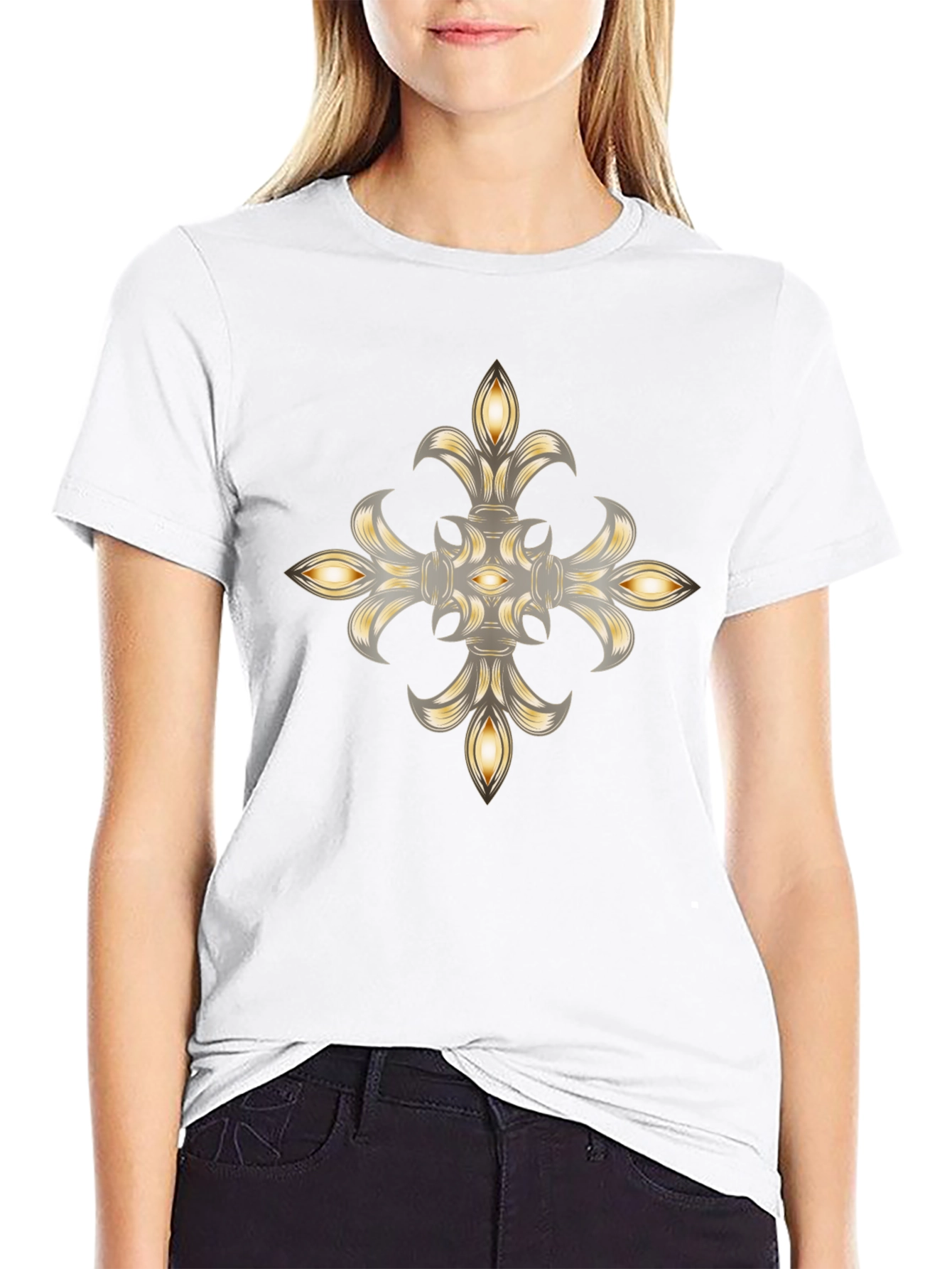Elegant Fleur-de-lis Graphic Black T-Shirt