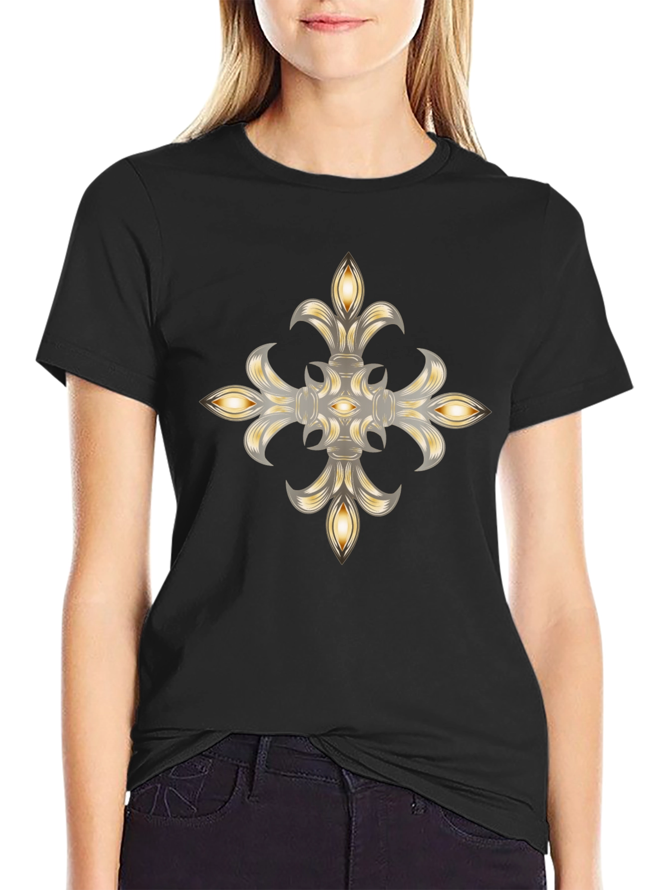 Elegant Fleur-de-lis Graphic Black T-Shirt