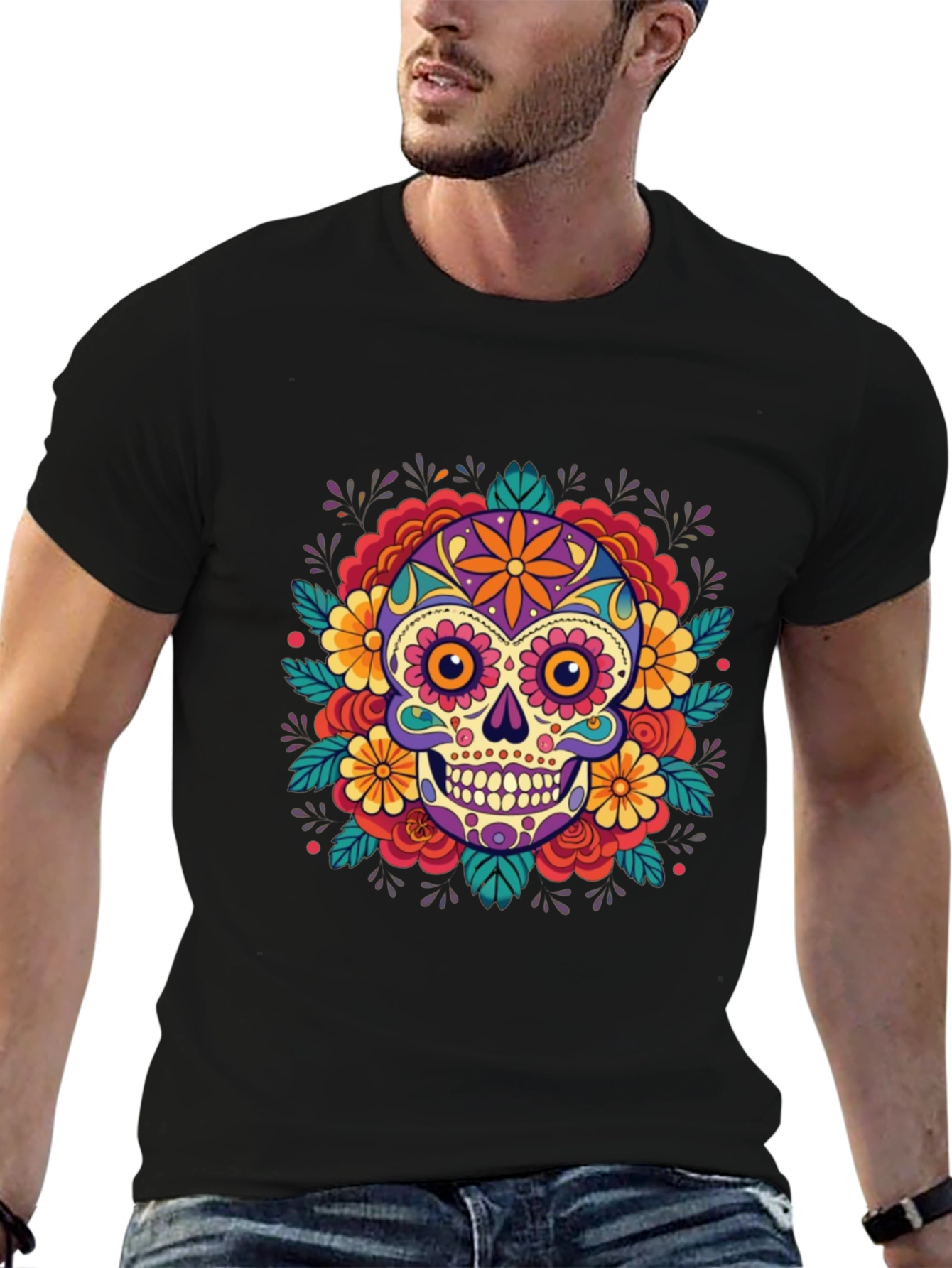 Skull Flower T-Shirt - Dia de los Muertos Style