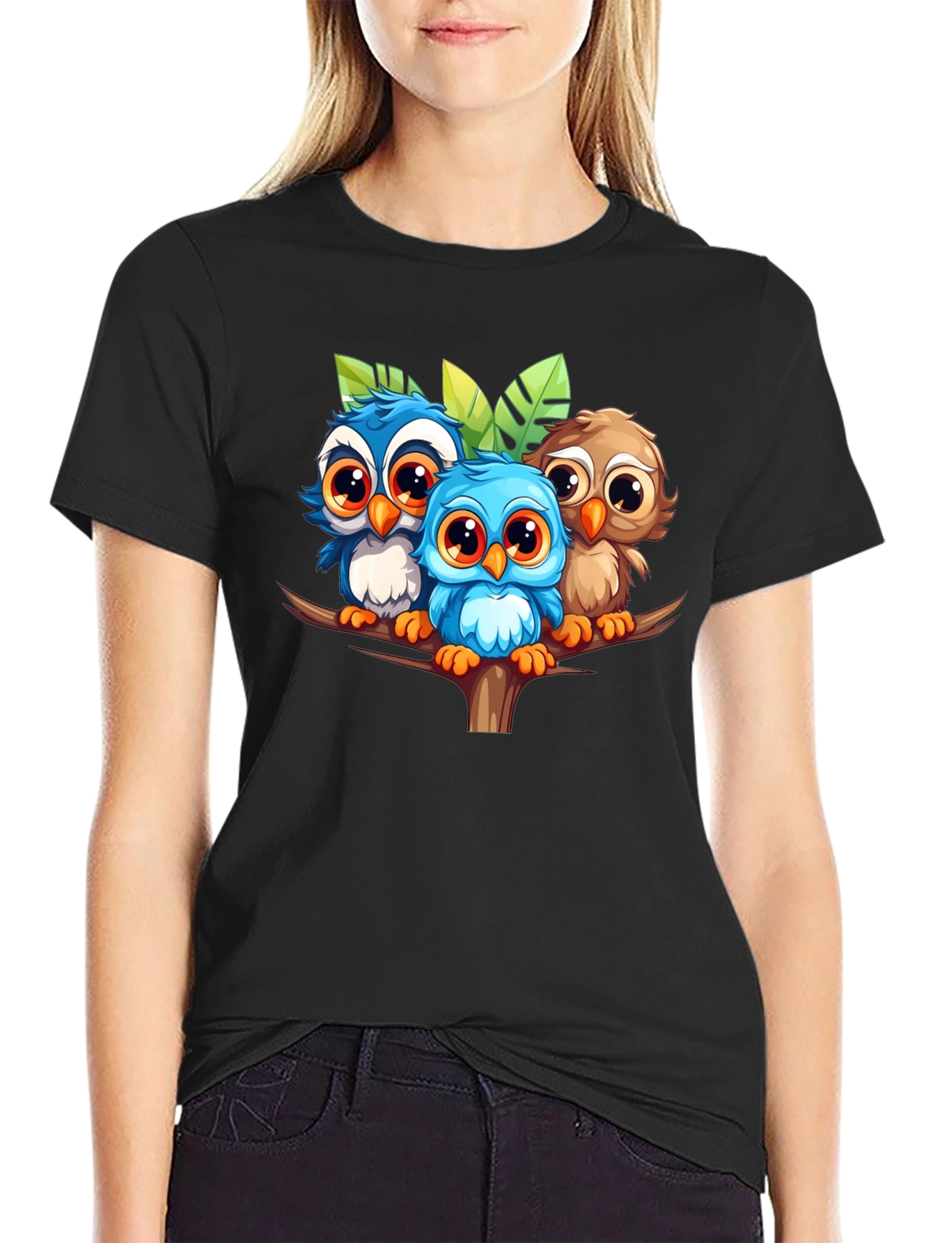 Cute Owls Graphic Tee - Black Unisex T-Shirt