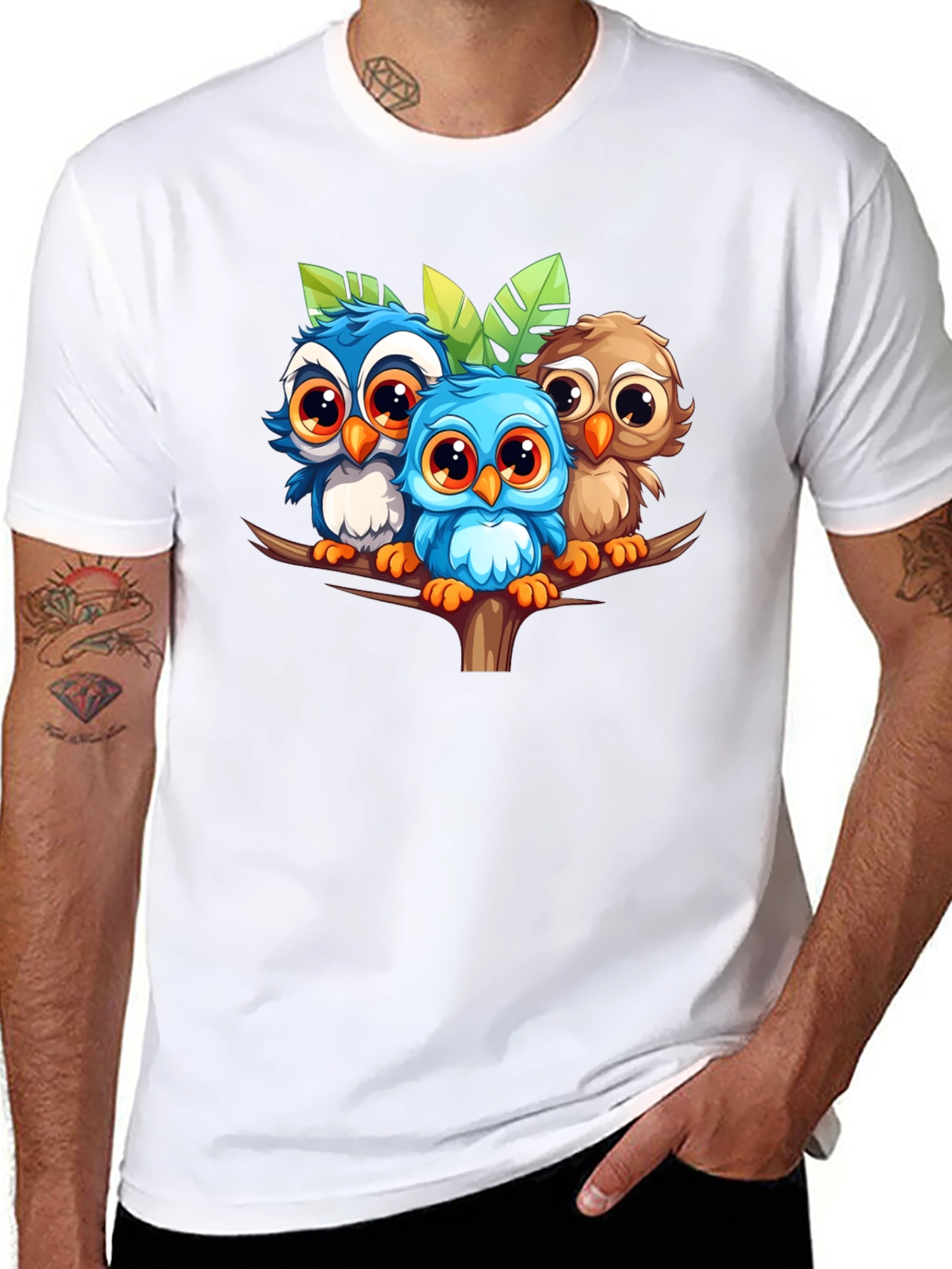 Cute Owls Graphic Tee - Black Unisex T-Shirt