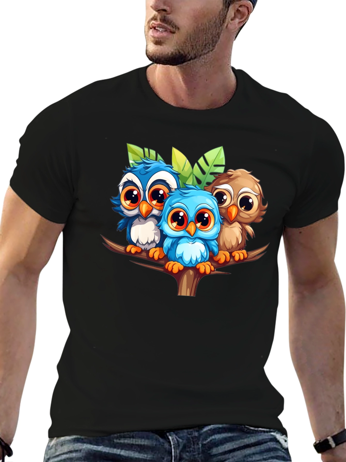 Cute Owls Graphic Tee - Black Unisex T-Shirt