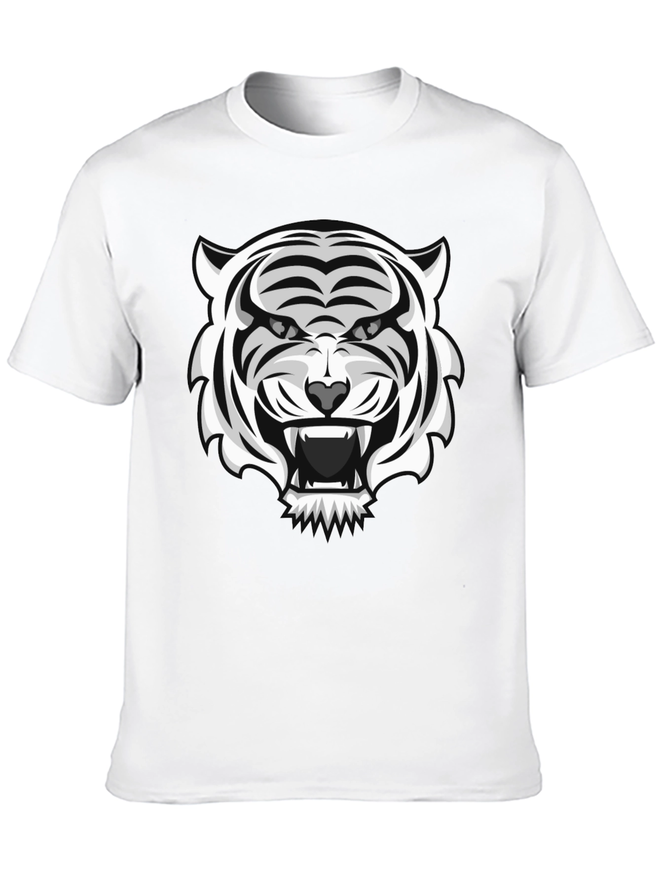 White Tiger Graphic Print Black T-Shirt