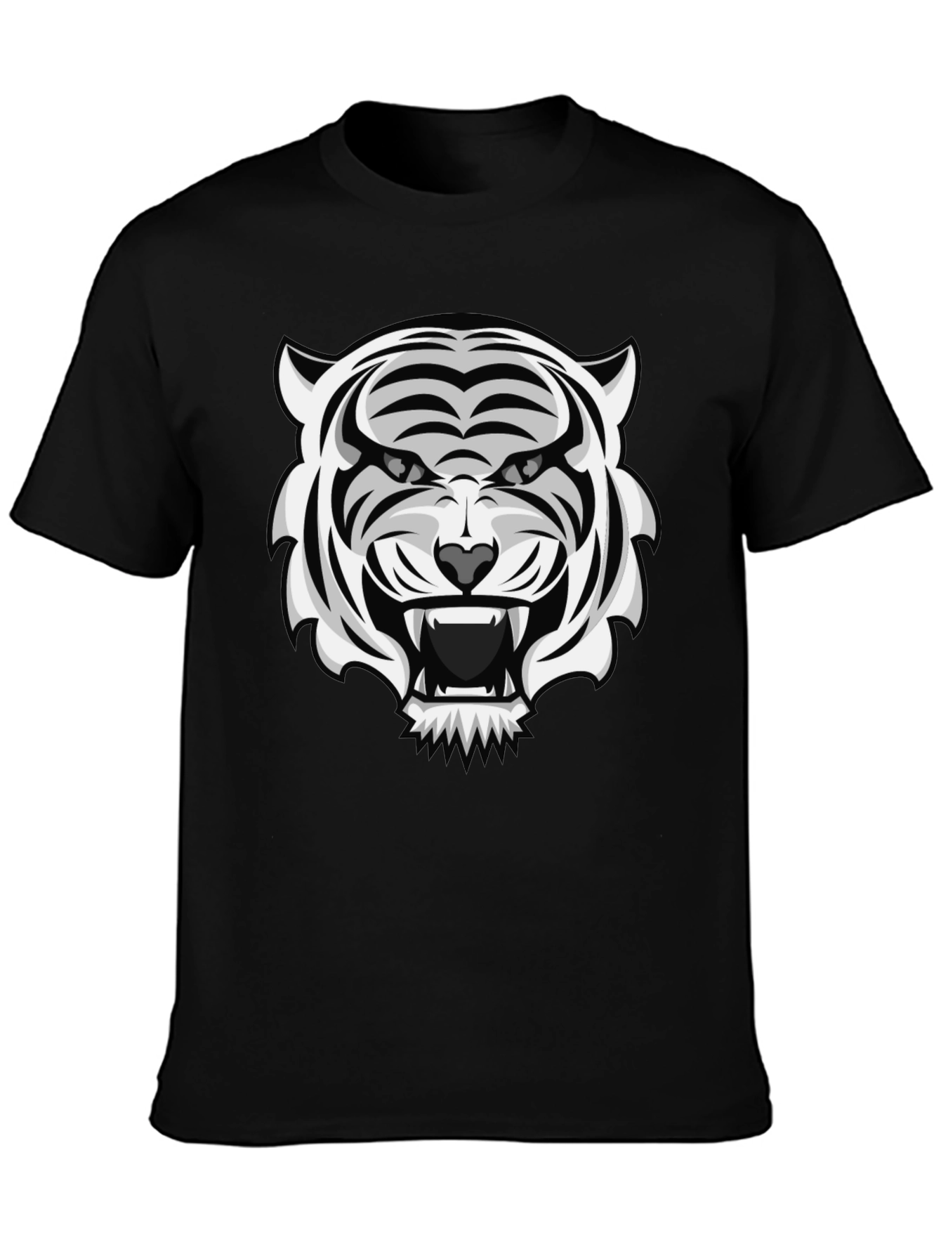 White Tiger Graphic Print Black T-Shirt
