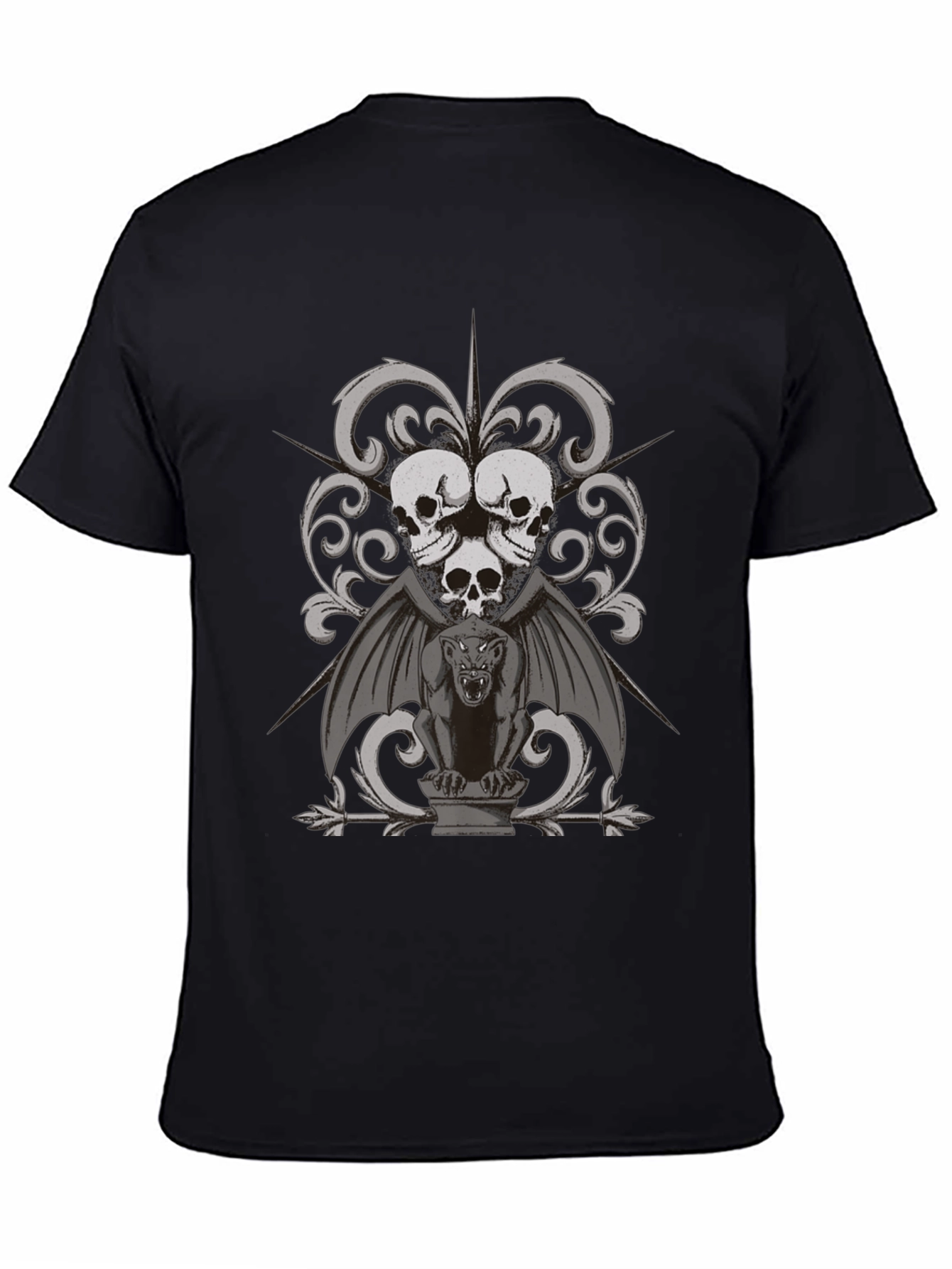 Gothic Skull & Gargoyle Graphic Tee - Dark Style