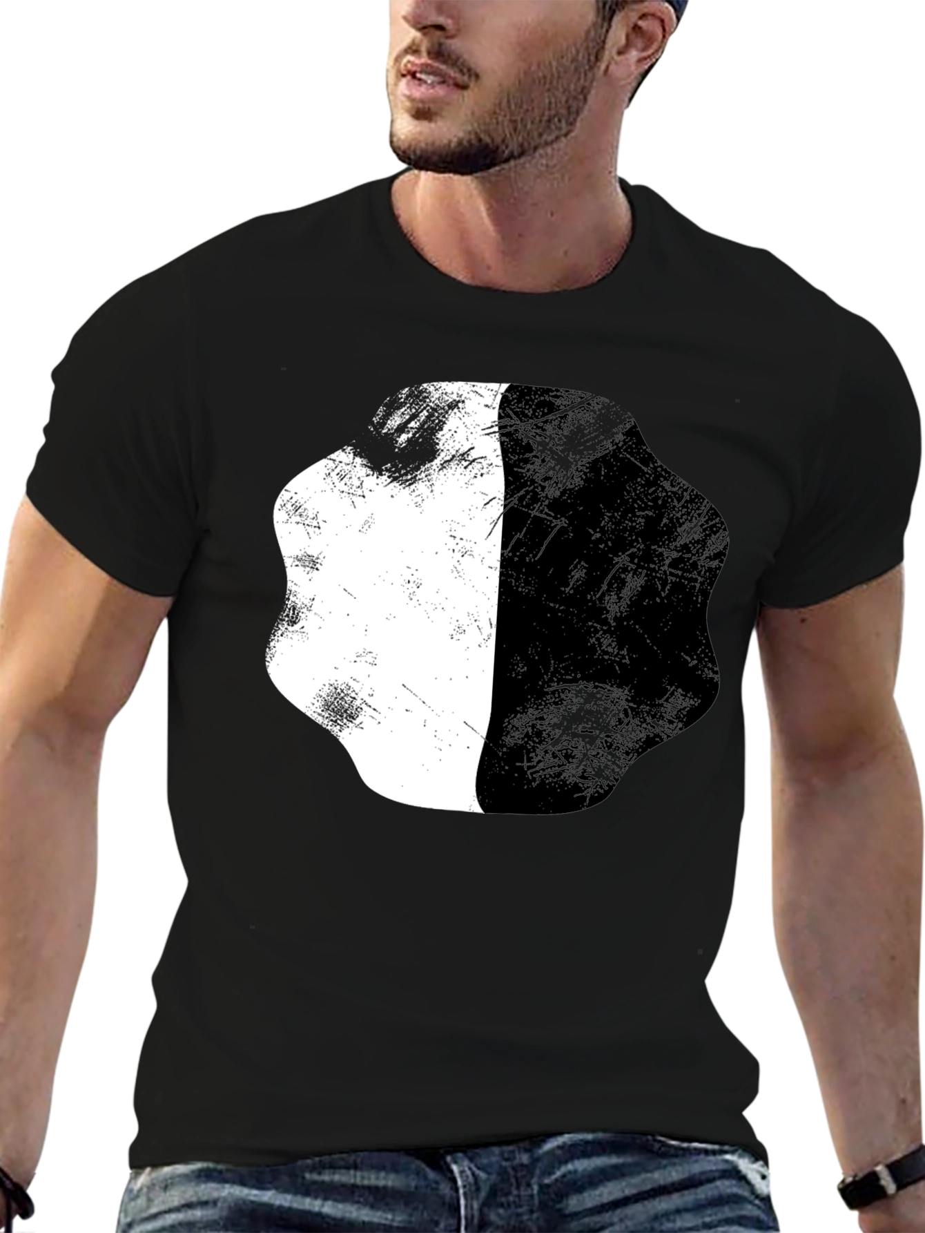 Abstract Half White Half Black Graphic Tee