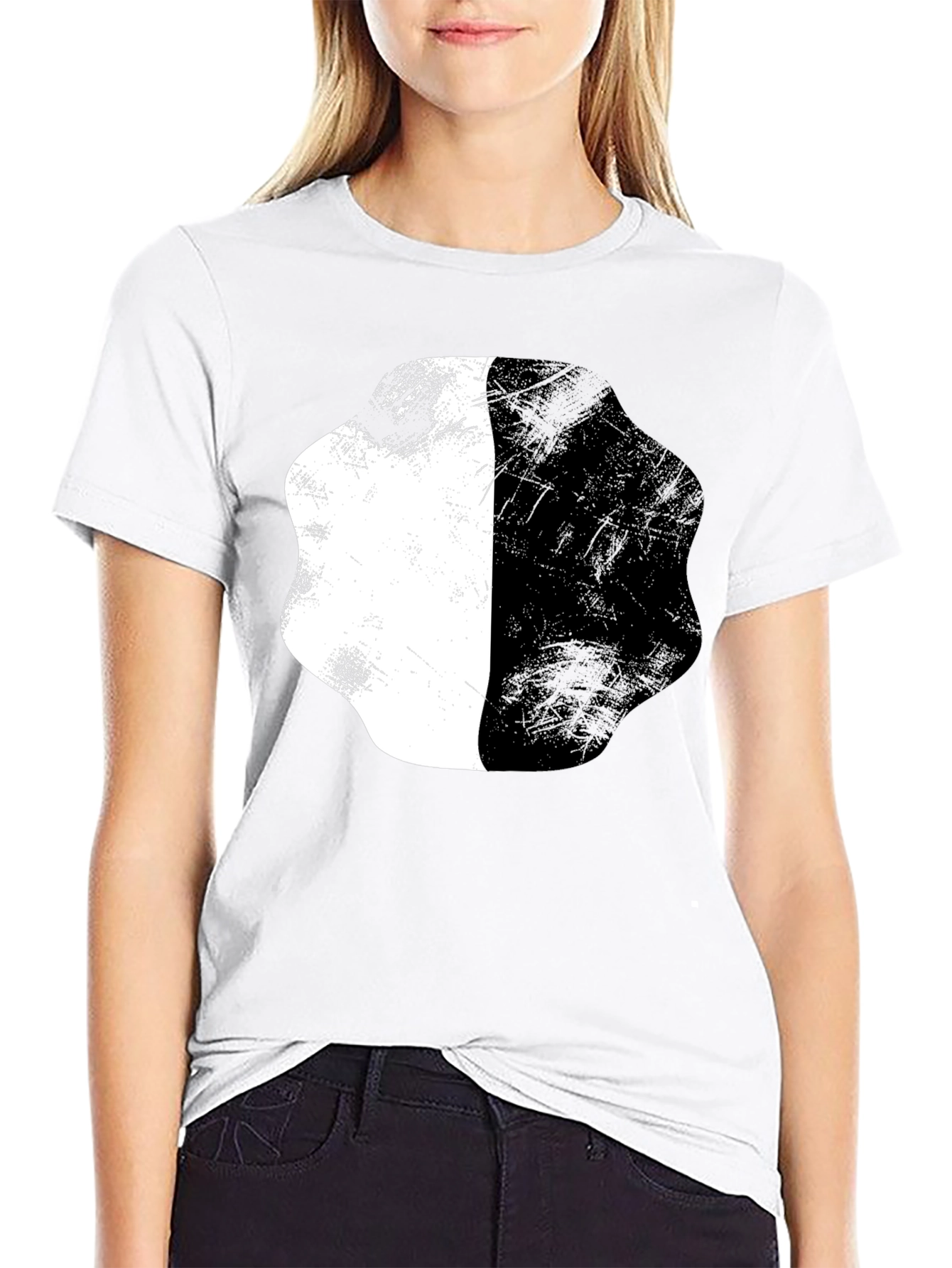 Abstract Half White Half Black Graphic Tee