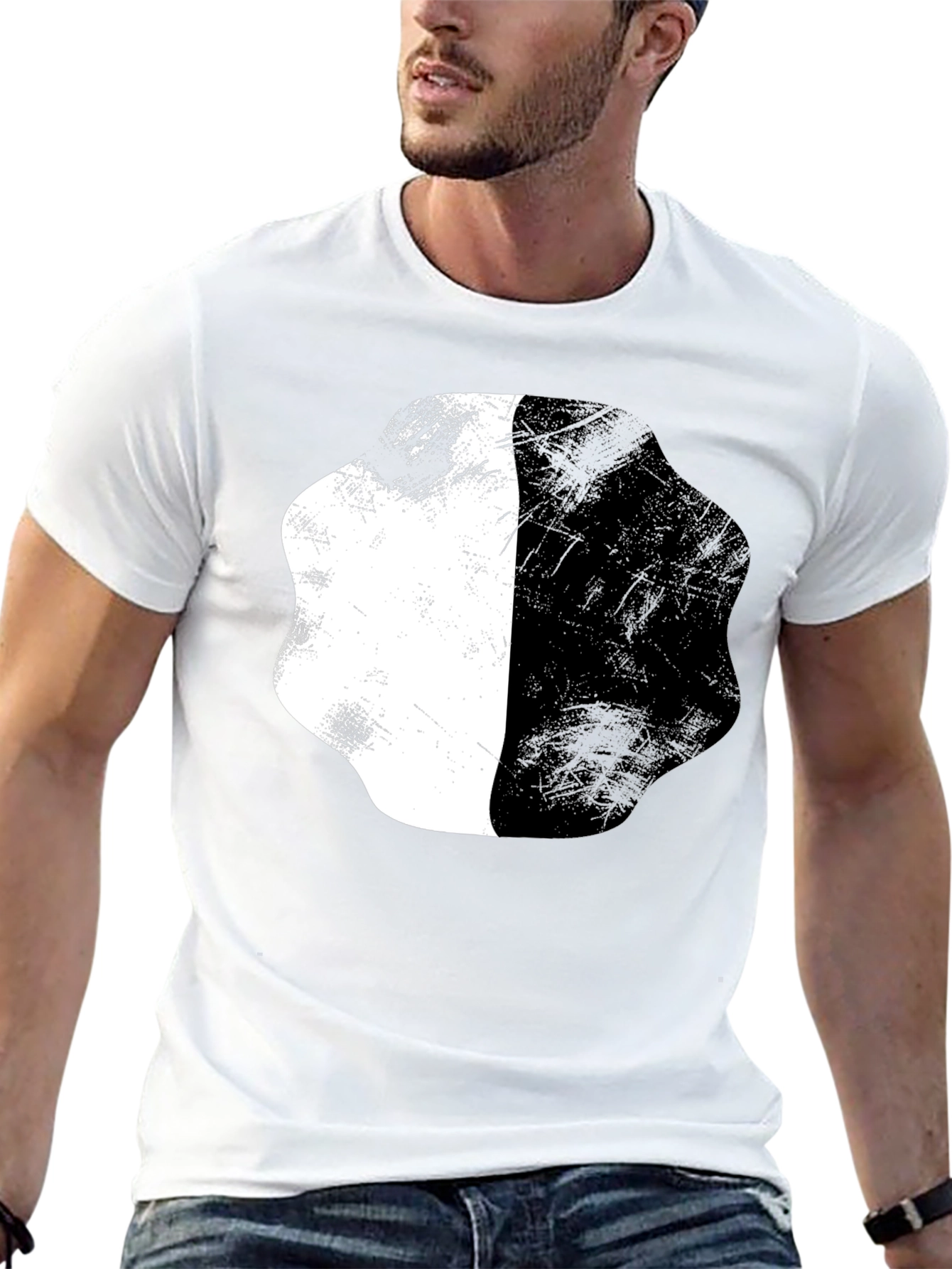 Abstract Half White Half Black Graphic Tee