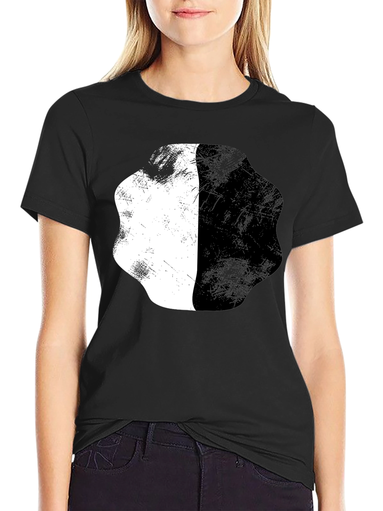 Abstract Half White Half Black Graphic Tee