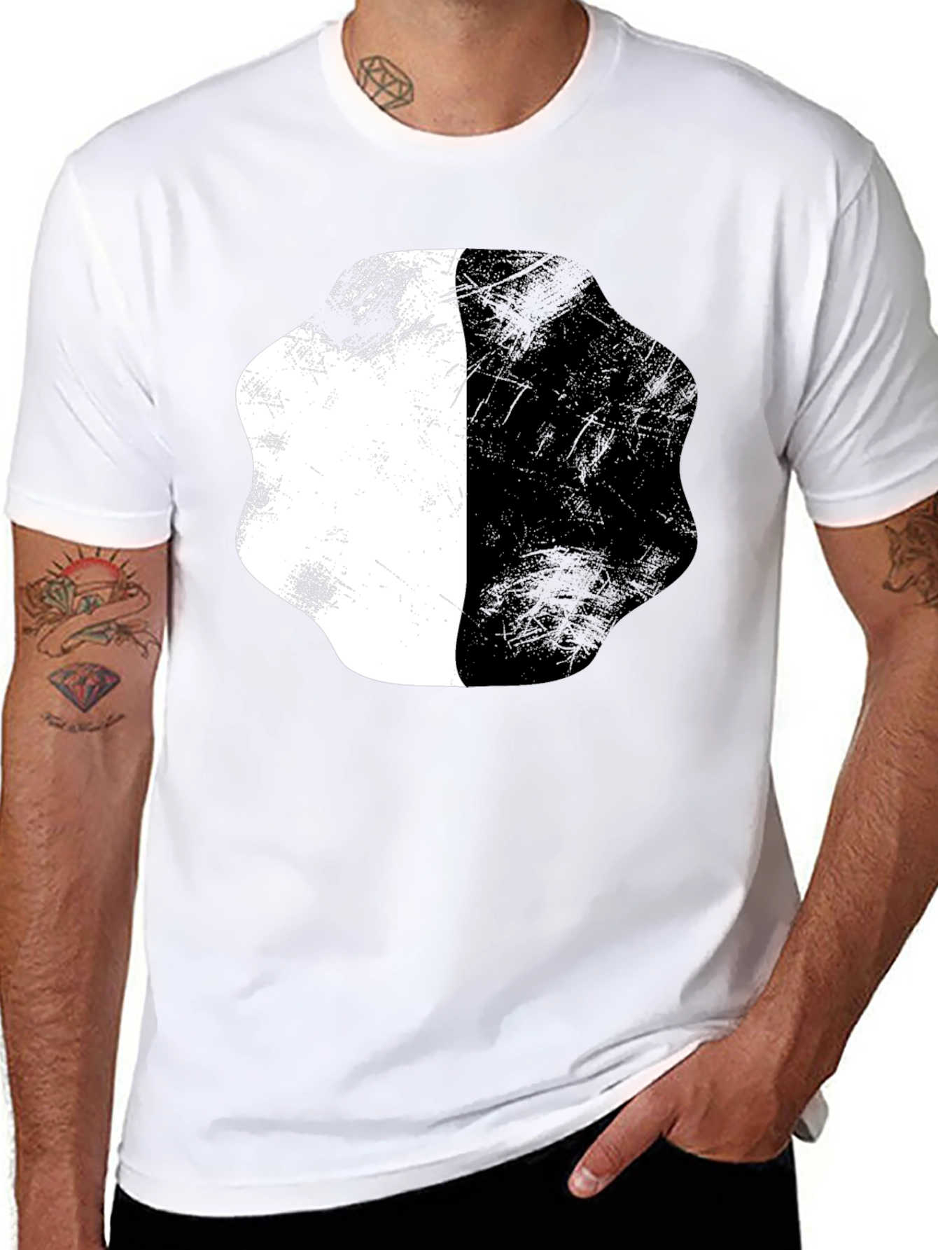 Abstract Half White Half Black Graphic Tee