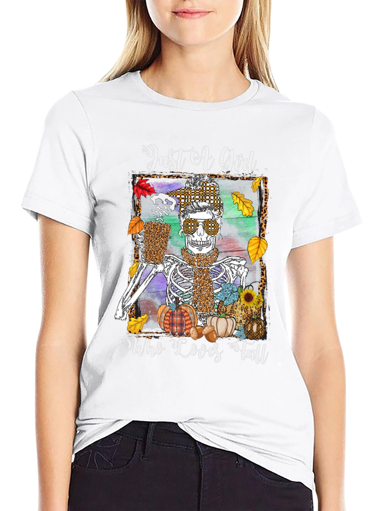 Just A Girl Who Loves Fall Skeleton T-Shirt