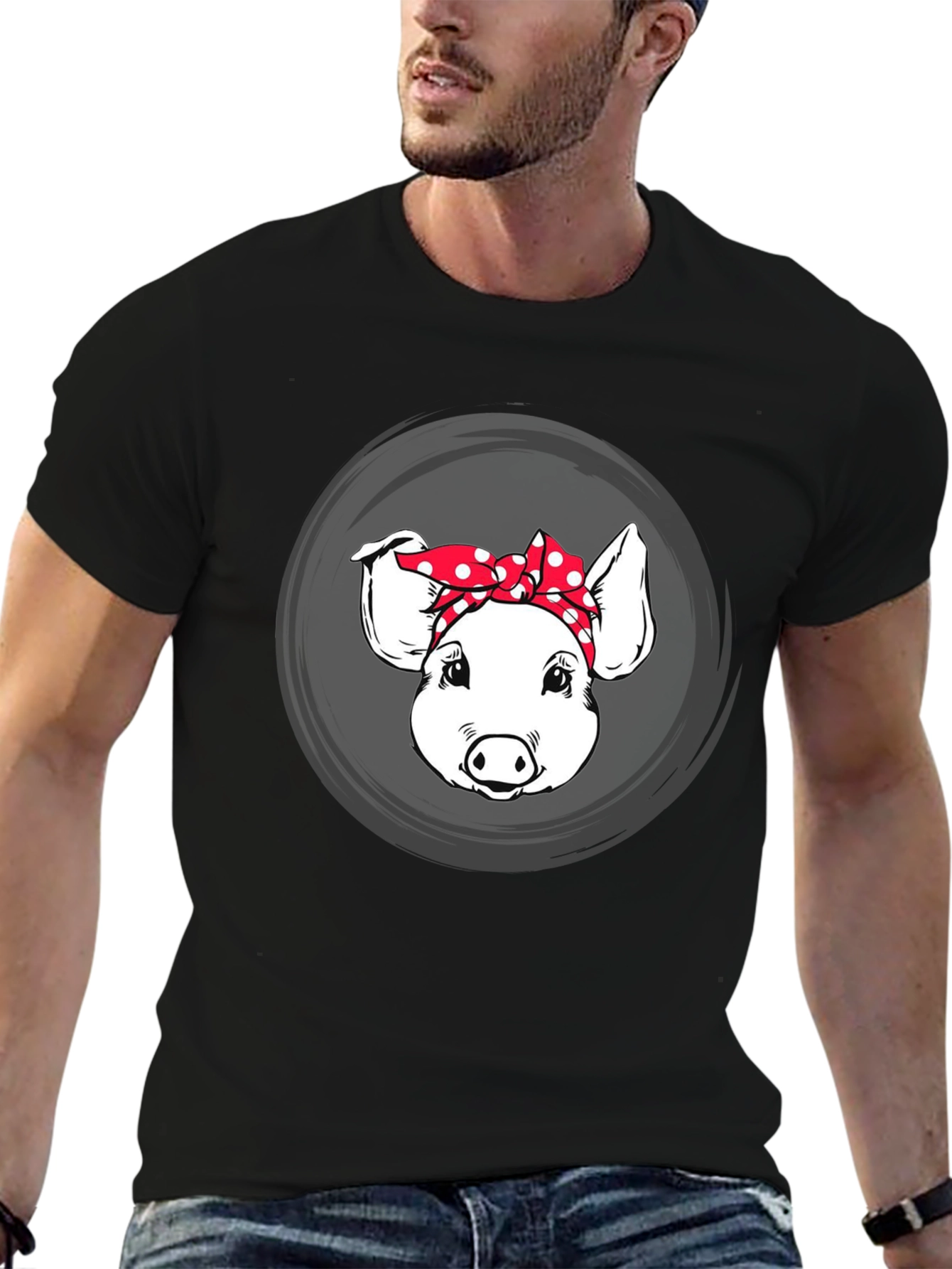 Pig with Bandana Graphic Tee - Black