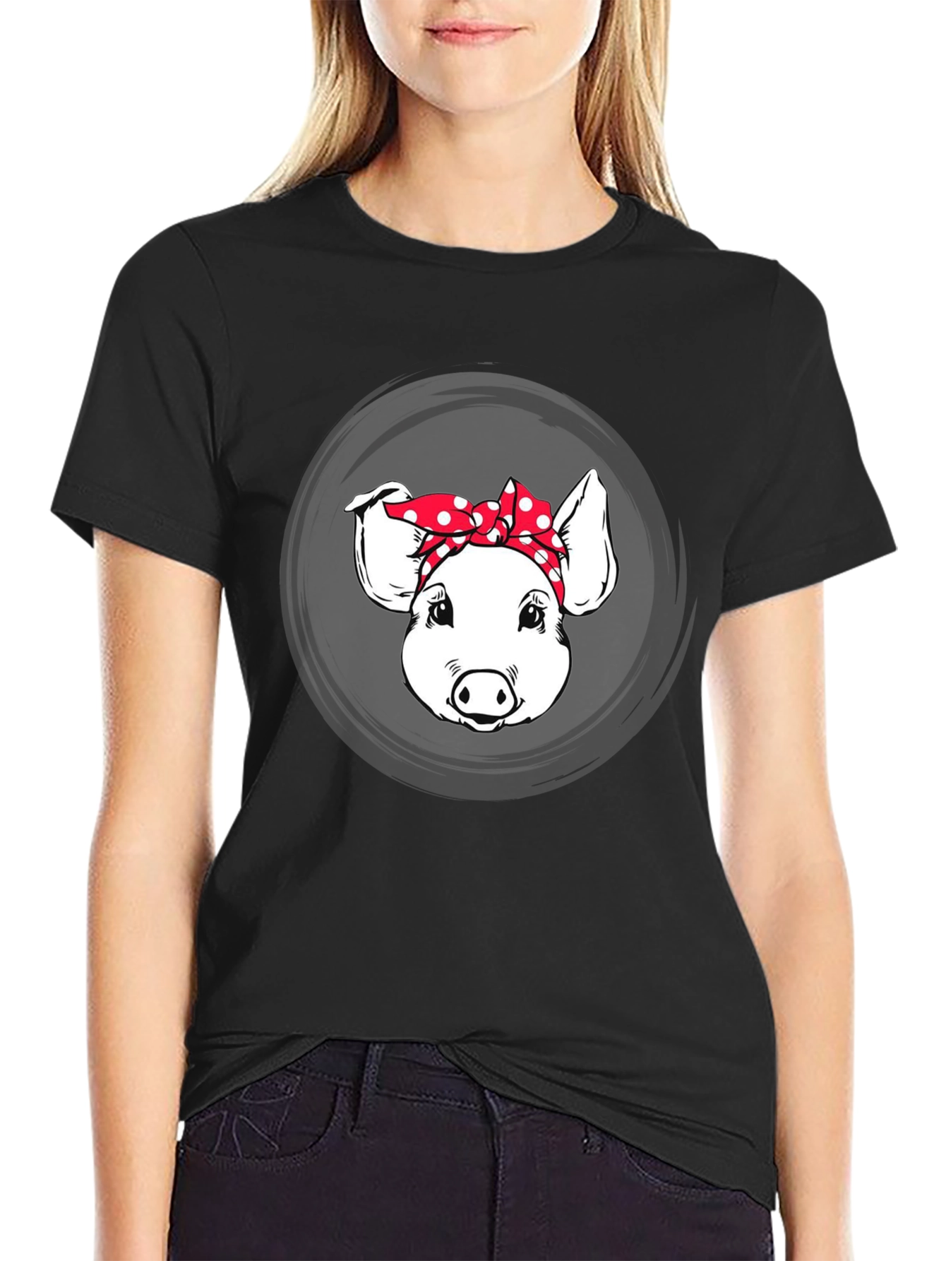 Pig with Bandana Graphic Tee - Black