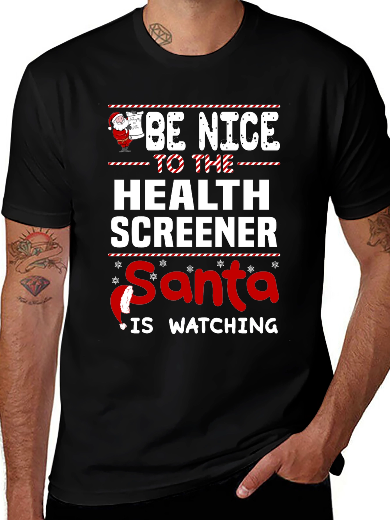 Be Nice to Health Screener Santa Watching Graphic T-Shirt