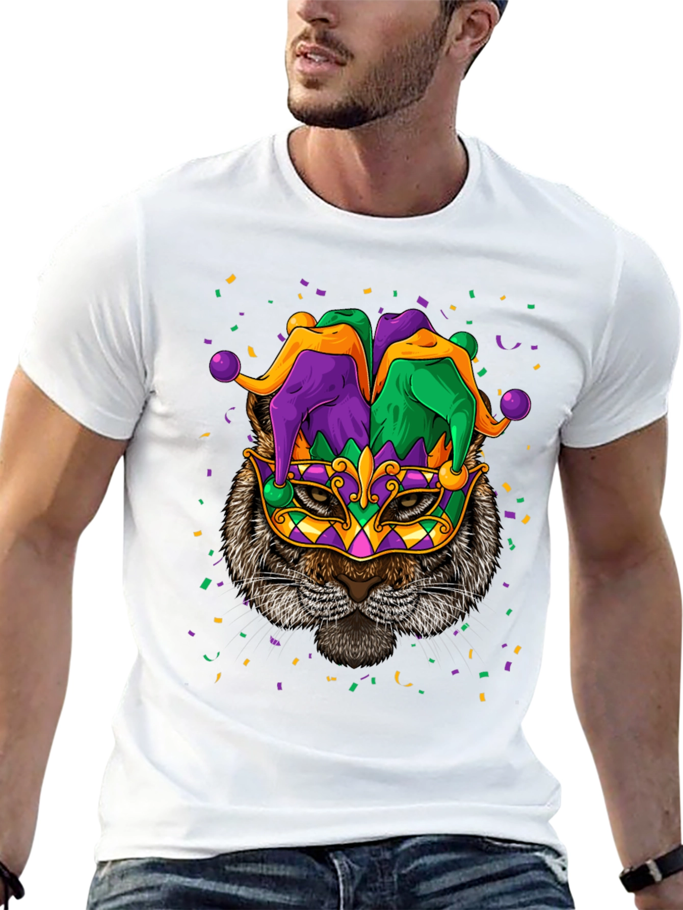 Mardi Gras Cat T-Shirt Unisex Graphic Tee