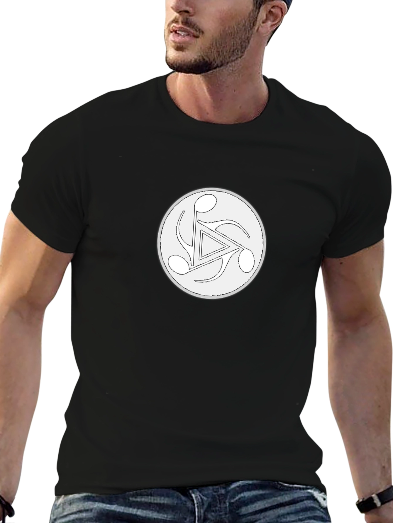 Black Tee with Music Trefoil Design