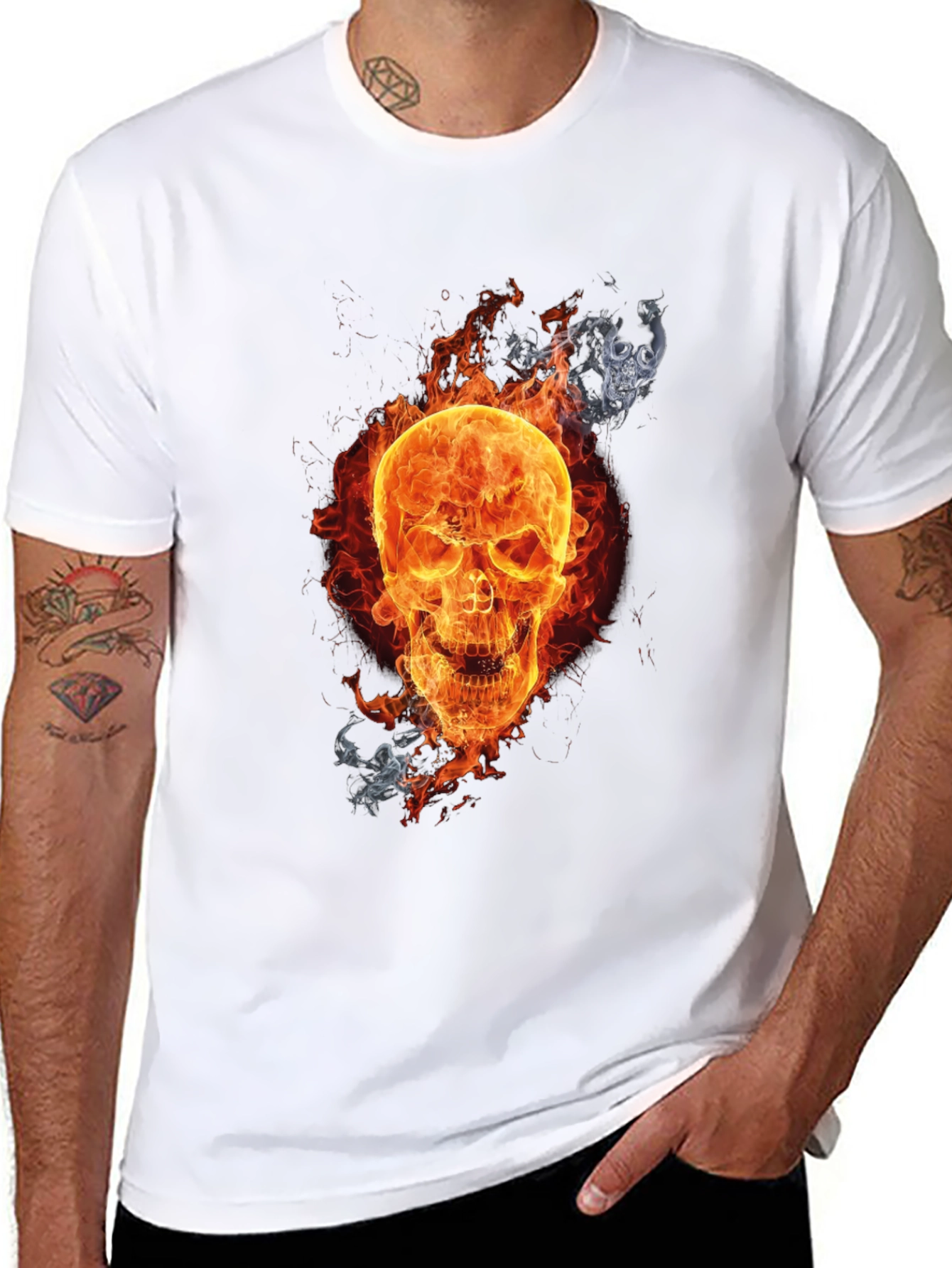 Fiery Skull Graphic Tee - Mens Black T-Shirt