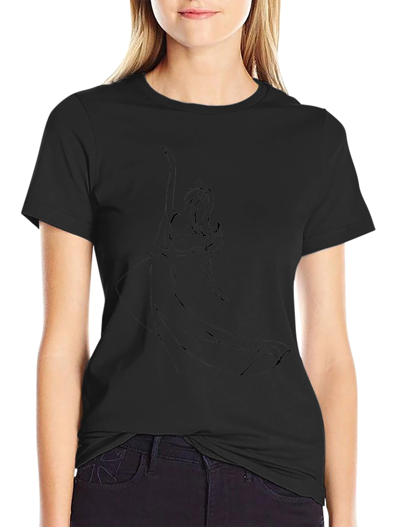 Elegant Line Art Black T-Shirt