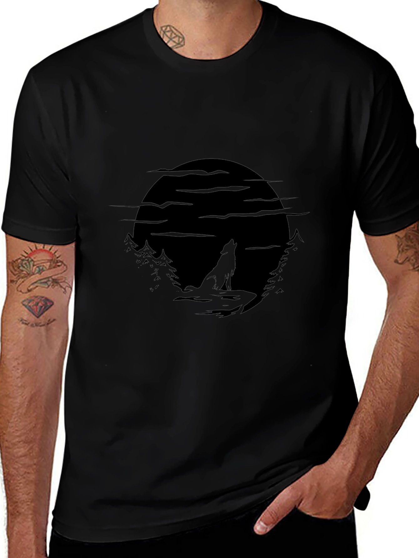 Wolf Moon Silhouette Black T-Shirt