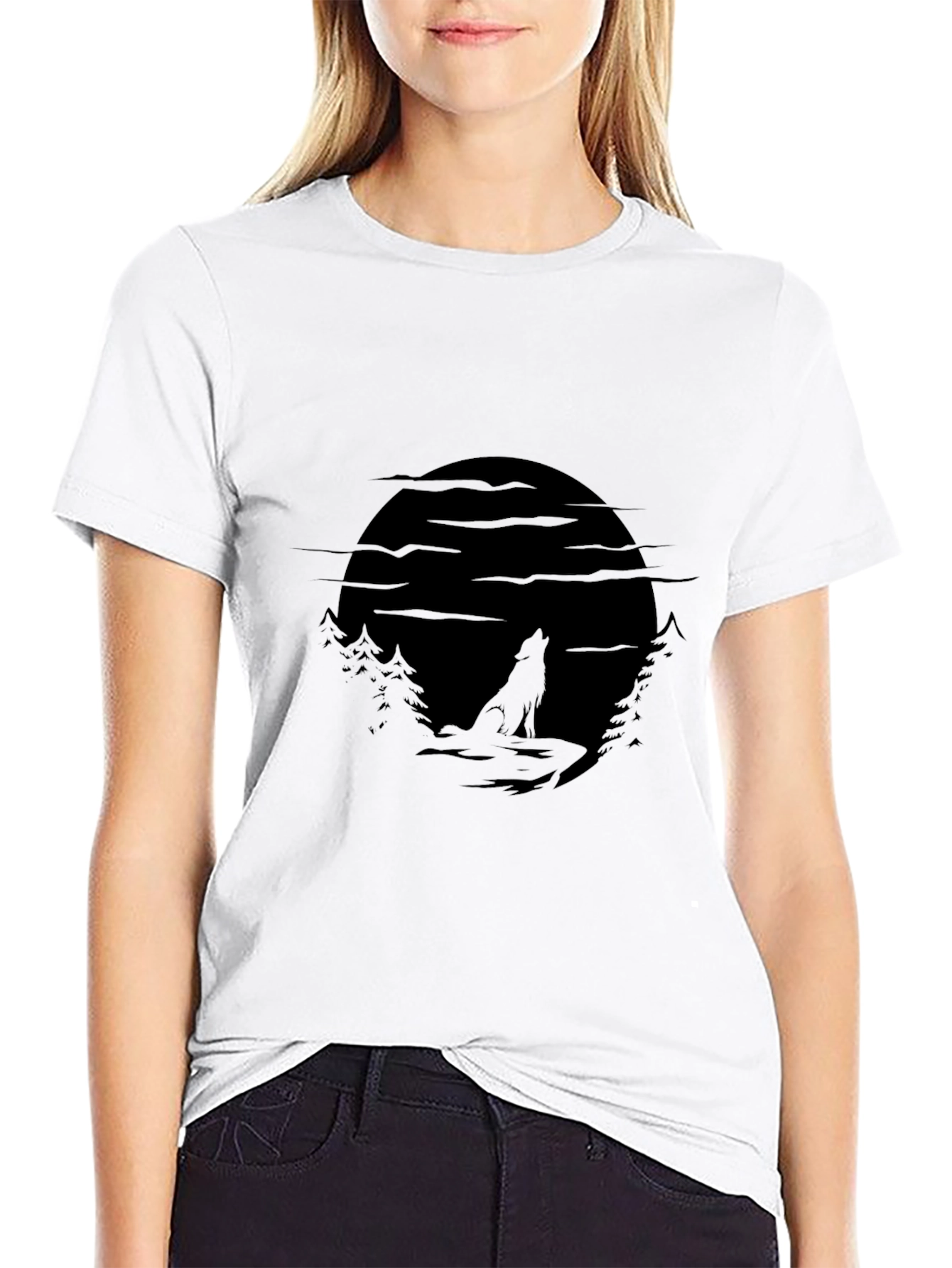 Wolf Moon Silhouette Black T-Shirt